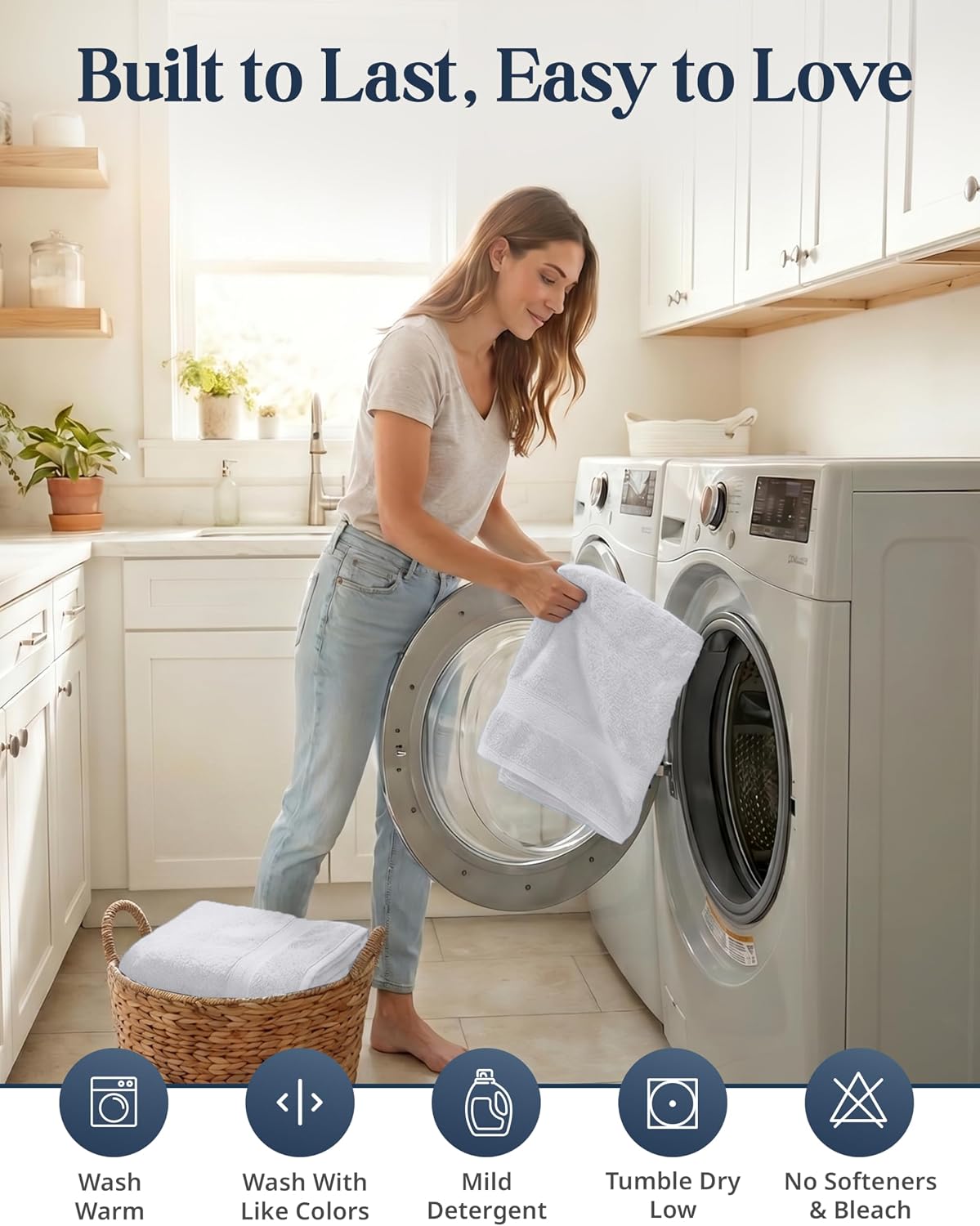 LANE LINEN Bath Towel Set 100% Cotton 6 Piece Soft Absorbent - White | Shower Towels - Generously Sized, Oversized &