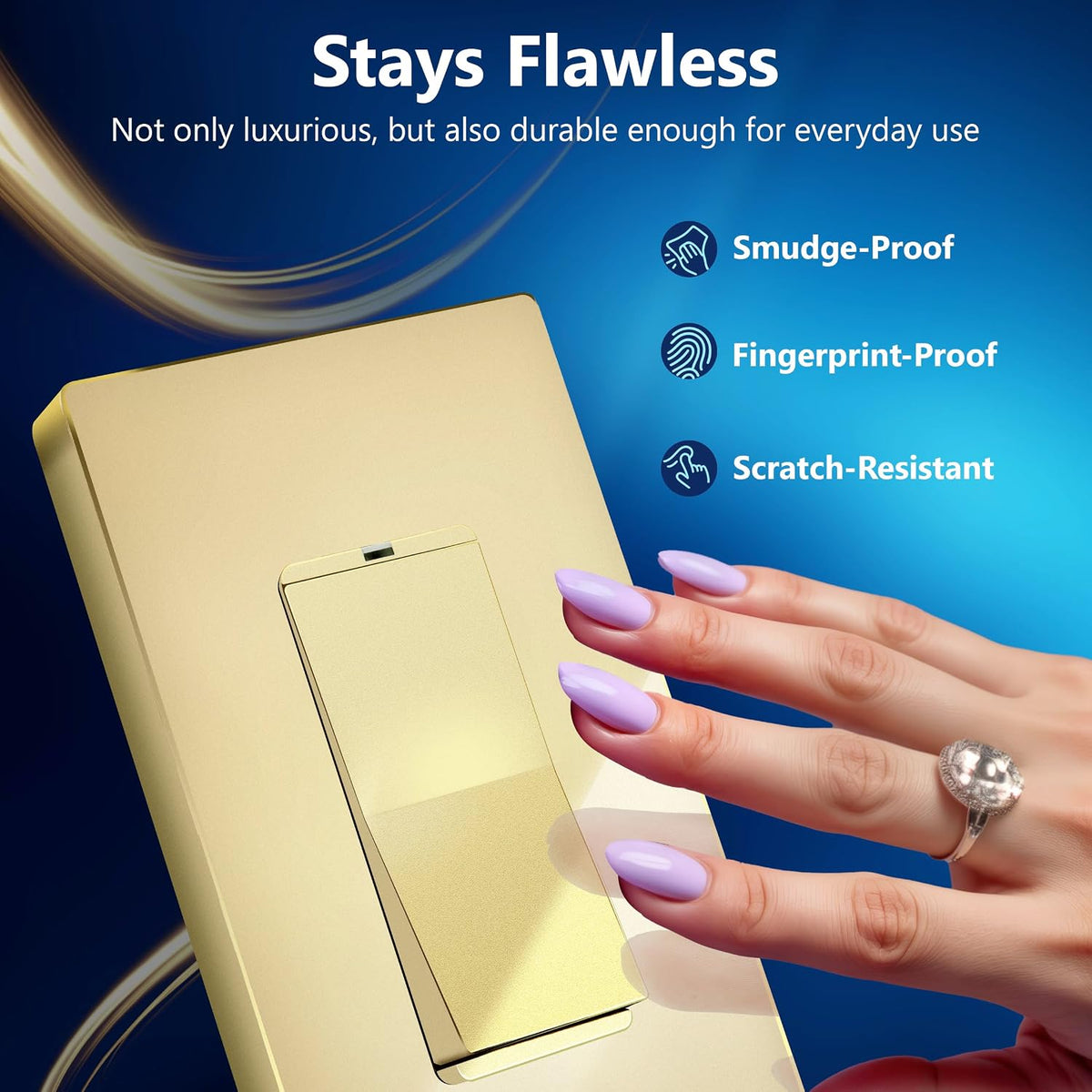 LIDER Decorator Switch Cover, Screwless Wall Plate, Mid-Size 1-Gang, 5-Pack | Matte Gold, Polycarbonate Thermoplastic