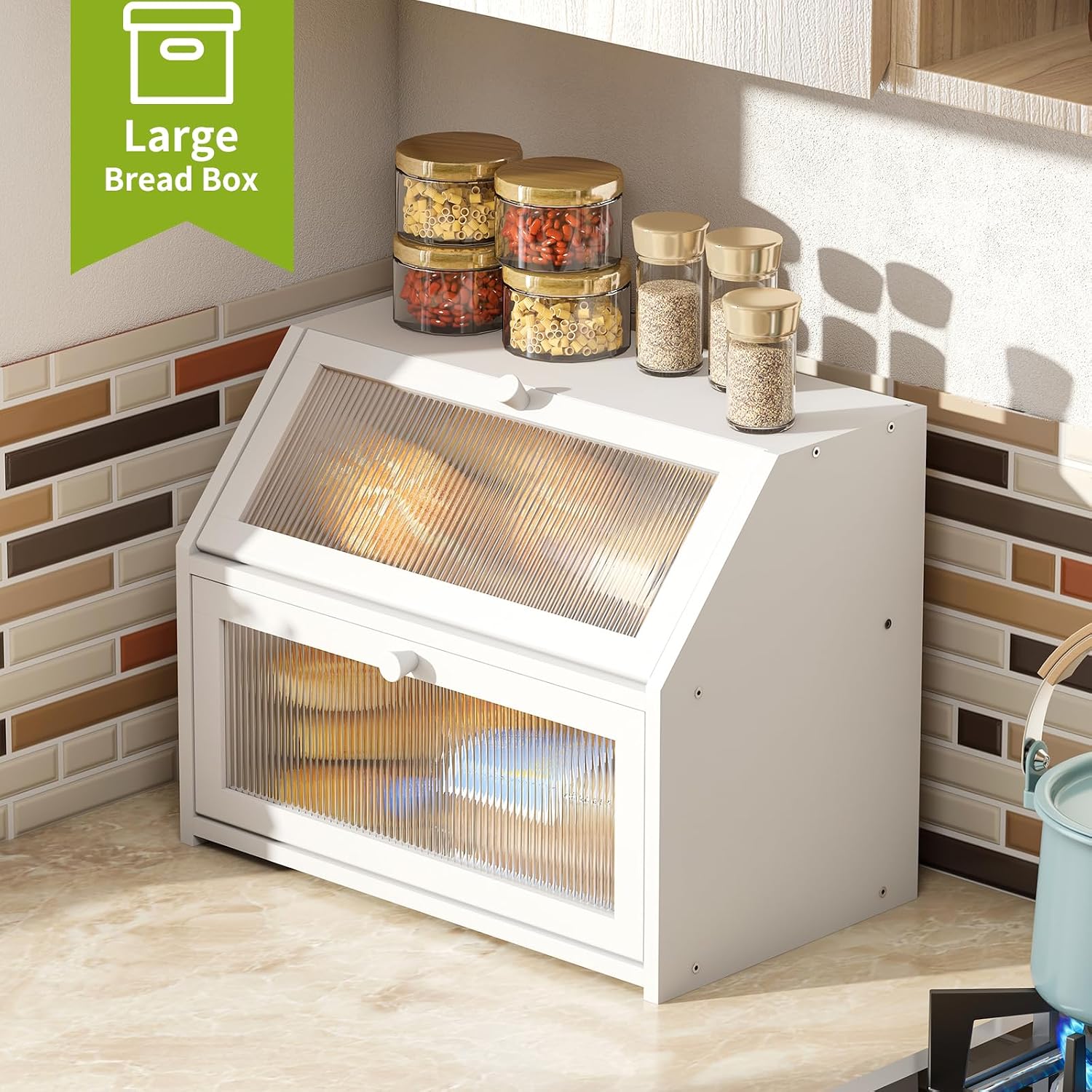 BMOSU Large Bread Box for Kitchen Countertop,Double Layer Bread Box for Kitchen Counter,Bamboo Wood Bread box Capacity