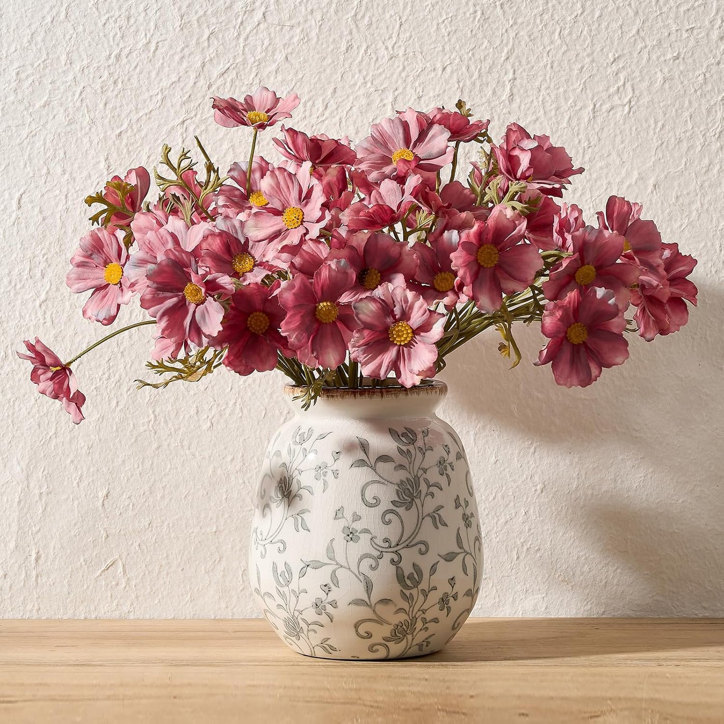 Ceramic Vintage Pastoral Vase / 18077-gray Floral / 7.2 Inch