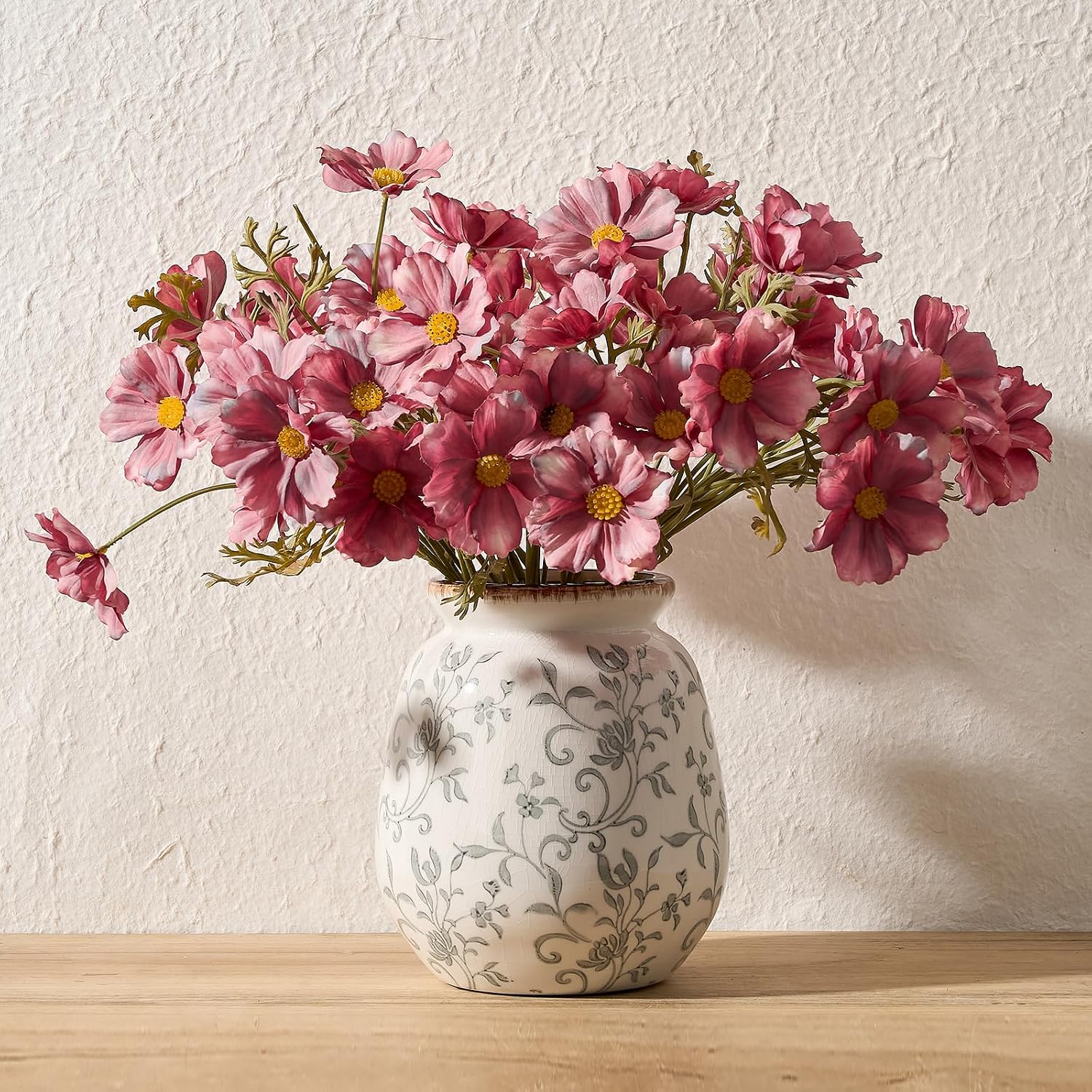 Ceramic Vintage Pastoral Vase / 18077-gray Floral / 7.2 Inch