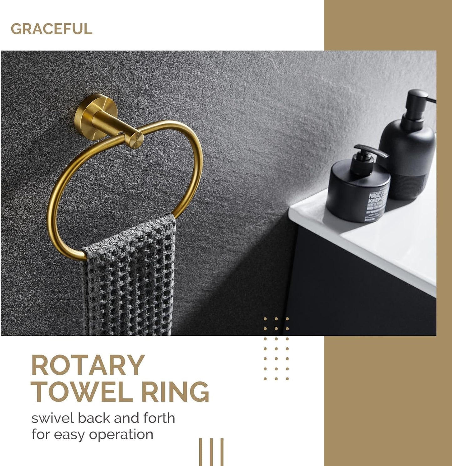 Angle Simple Bathroom Hardware Set Brushed Dark Gold, 4-Piece | SUS304 Stainless Steel Bathroom Fixtures Accessory Kit
