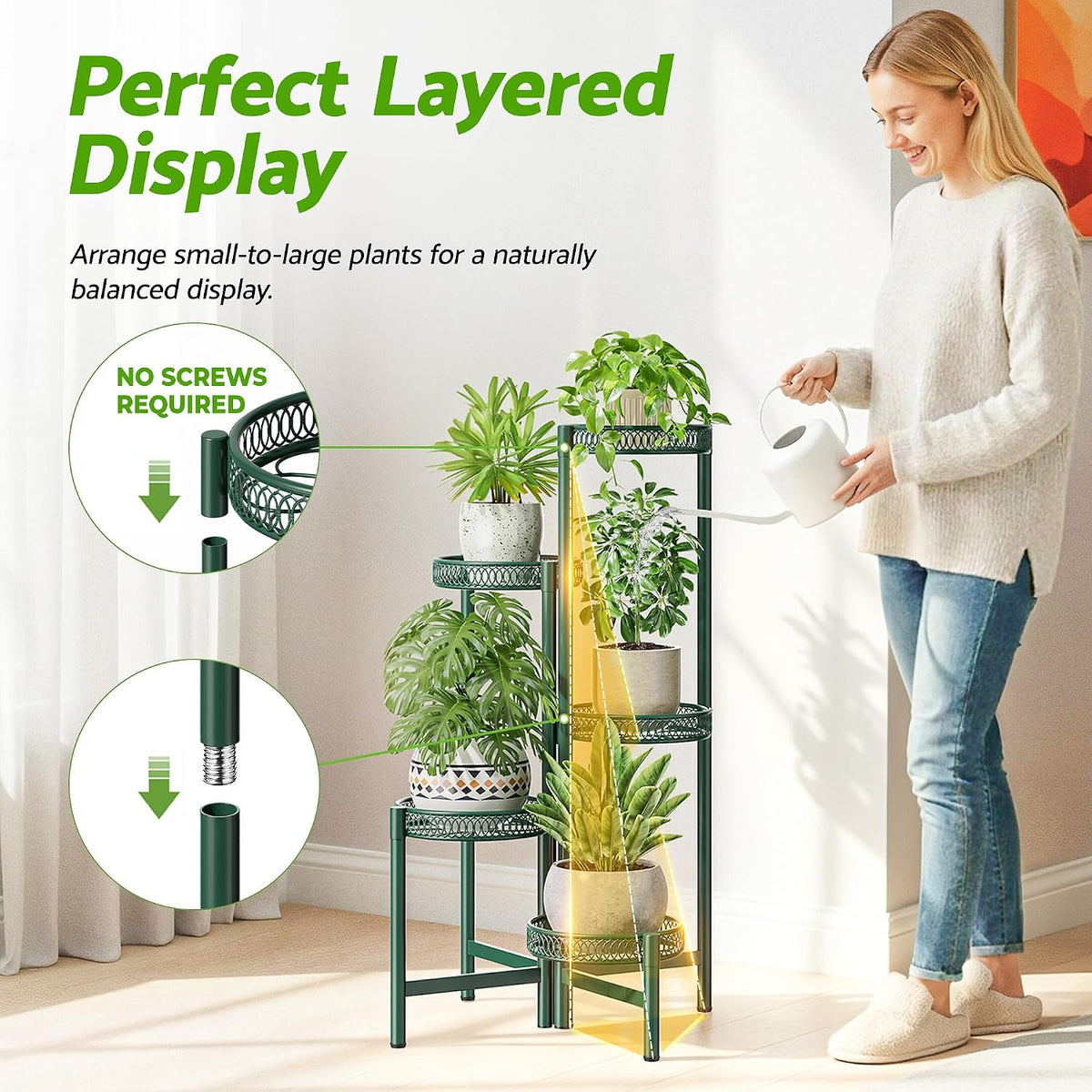 5-Tier Metal Plant Stand Indoor Outdoor, Corner Tall Plant Shelf for Multiple Plants, Foldable Plant Stand, Heavy Duty