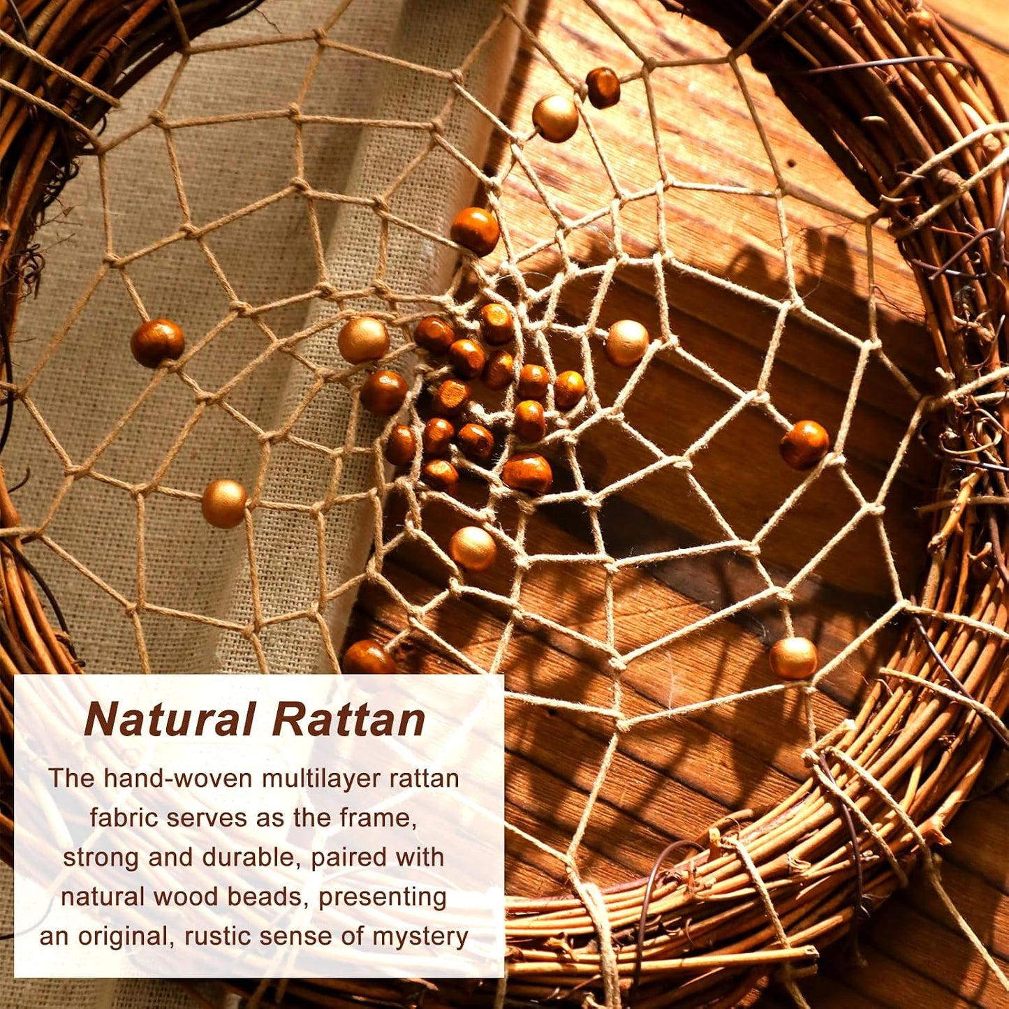 Dream Catcher Native American Boho Dreamcatcher Rattan Wall Decor / Brown with Crystal