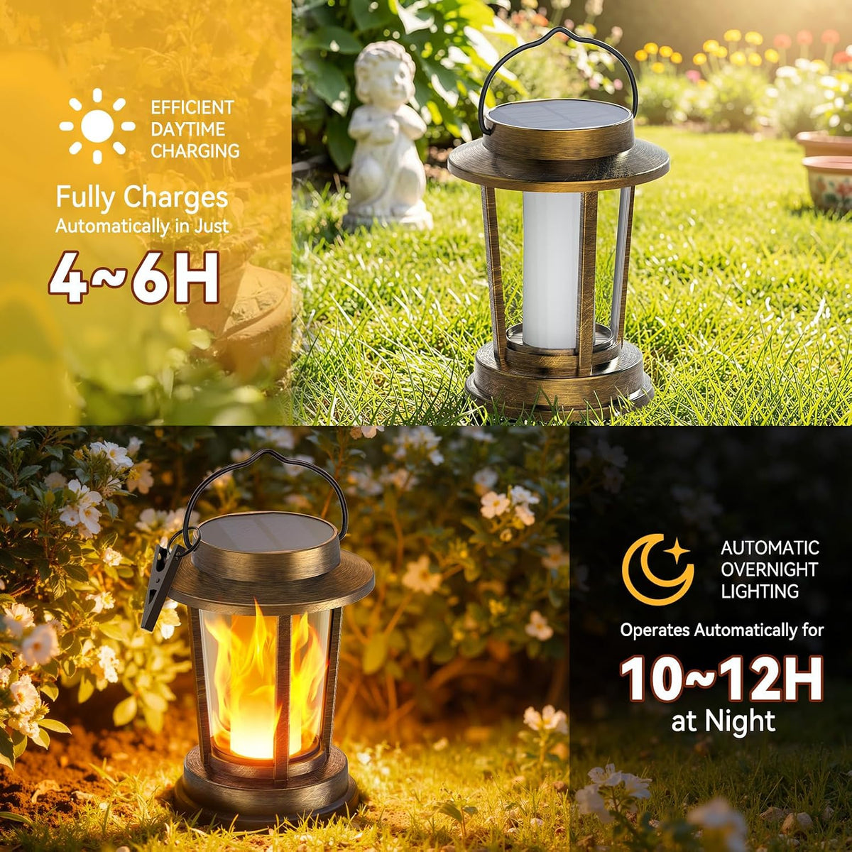 Solar Lanterns Outdoor Waterproof, Upgraded Flickering Flame Solar Lights Outdoor, Solar Powered Lanterns Decorative