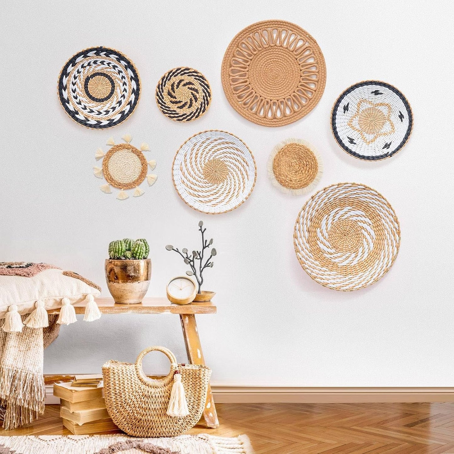 Boho Wall Basket Decor / 12 Inch / Set of 8