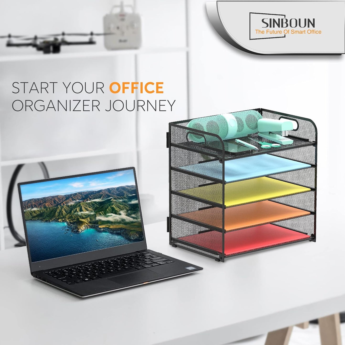 2 Pack Letter Tray 5-Tier Desk Organizer File Paper Holder with Handle, Metal Desktop Document Shelf Tray Office