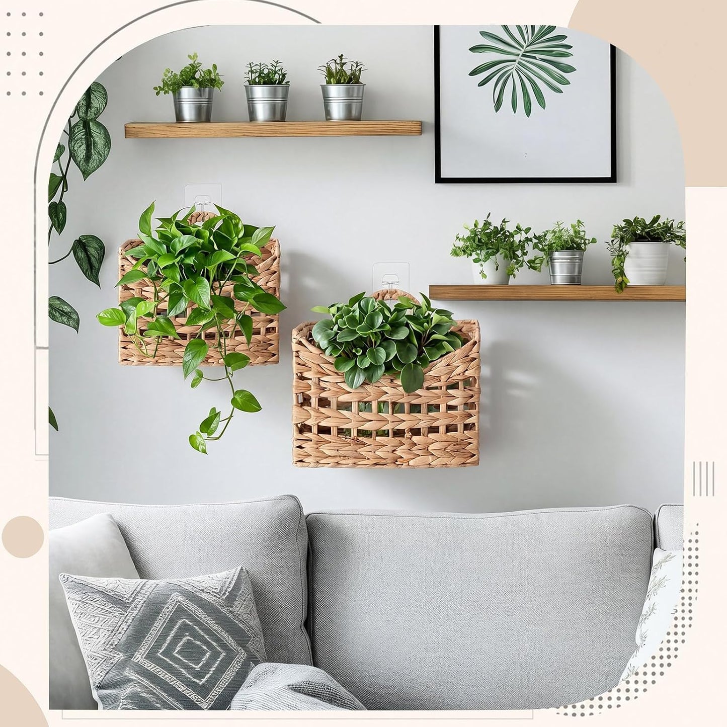 Wall Hanging Baskets for Organizing Water Hyacinth Woven Baskets Sets Boho / Natural / Set of 2