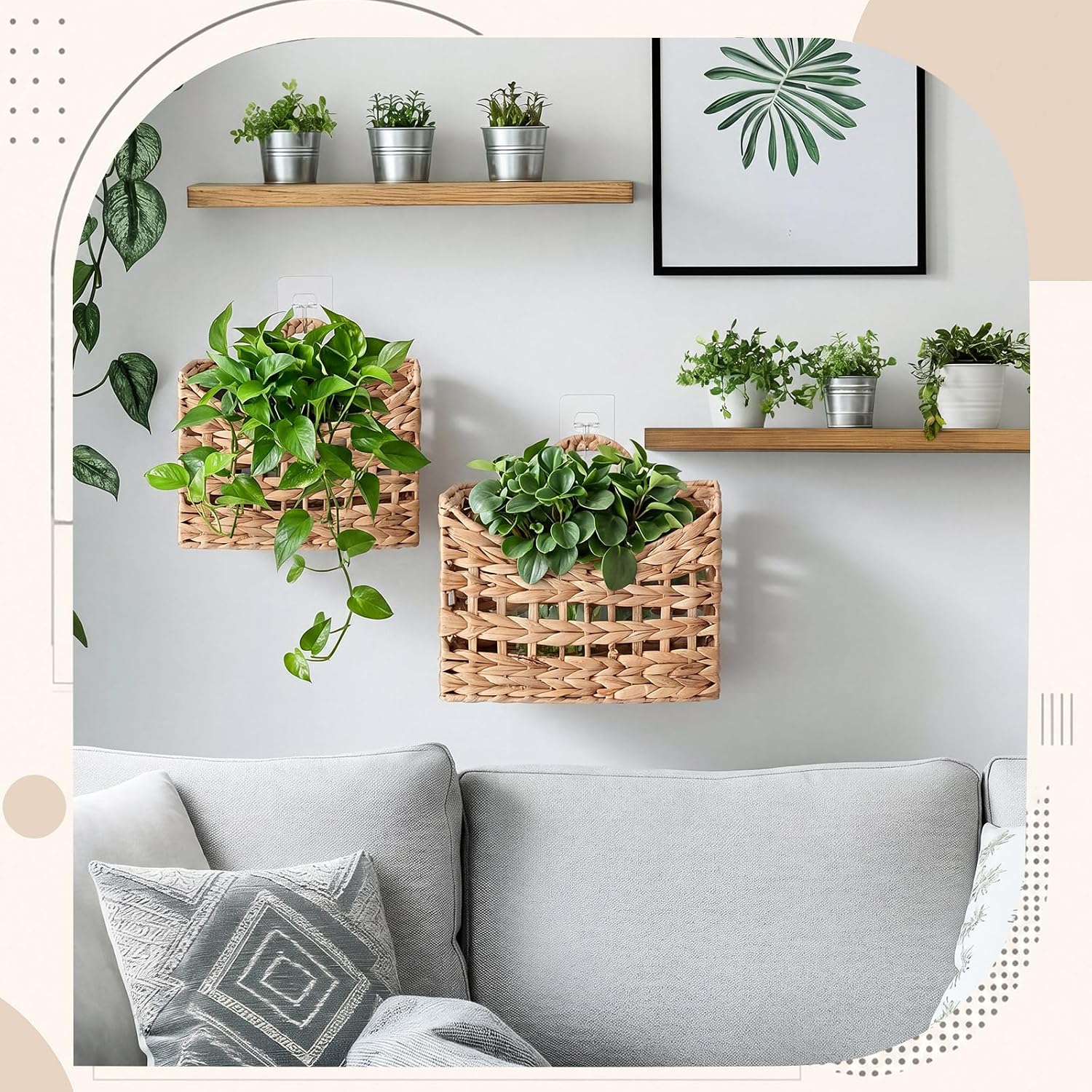 Wall Hanging Baskets for Organizing Water Hyacinth Woven Baskets Sets Boho / Natural / Set of 2