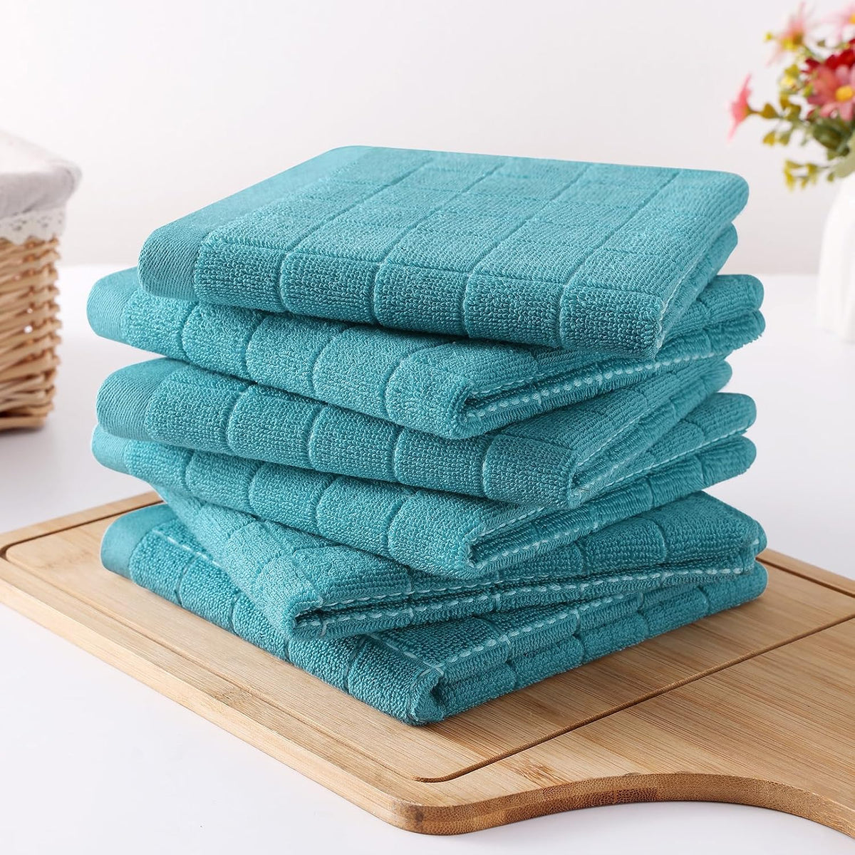 Homaxy 100% Cotton Terry Kitchen Dish Cloths, 12 Pack, Lake Blue | Ultra Soft and Absorbent Dish Towels for Kitchen