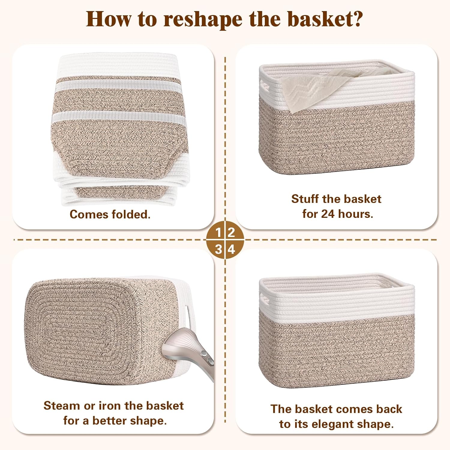 Baskets / Decorative Storage Bins / Brown & White / Set of 4