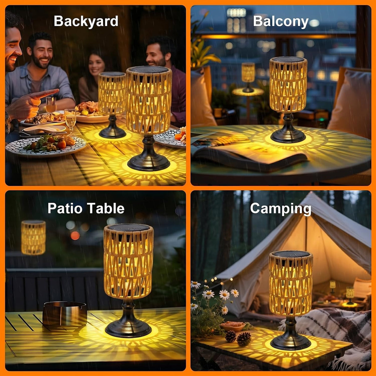 Outdoor Solar Table Lamps Set of 2, Solar Lanterns Outdoor Waterproof | Handwoven, Cordless, USB-C Rechargeable, Solar