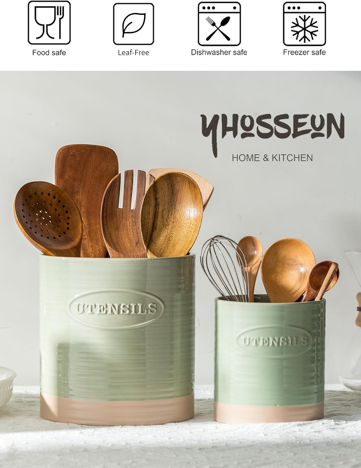 YHOSSEUN Kitchen Utensil Holder Set of 2, Utensil Crock for Countertop | 6.7"+5.1" Cooking Utensil Holder for Kitchen