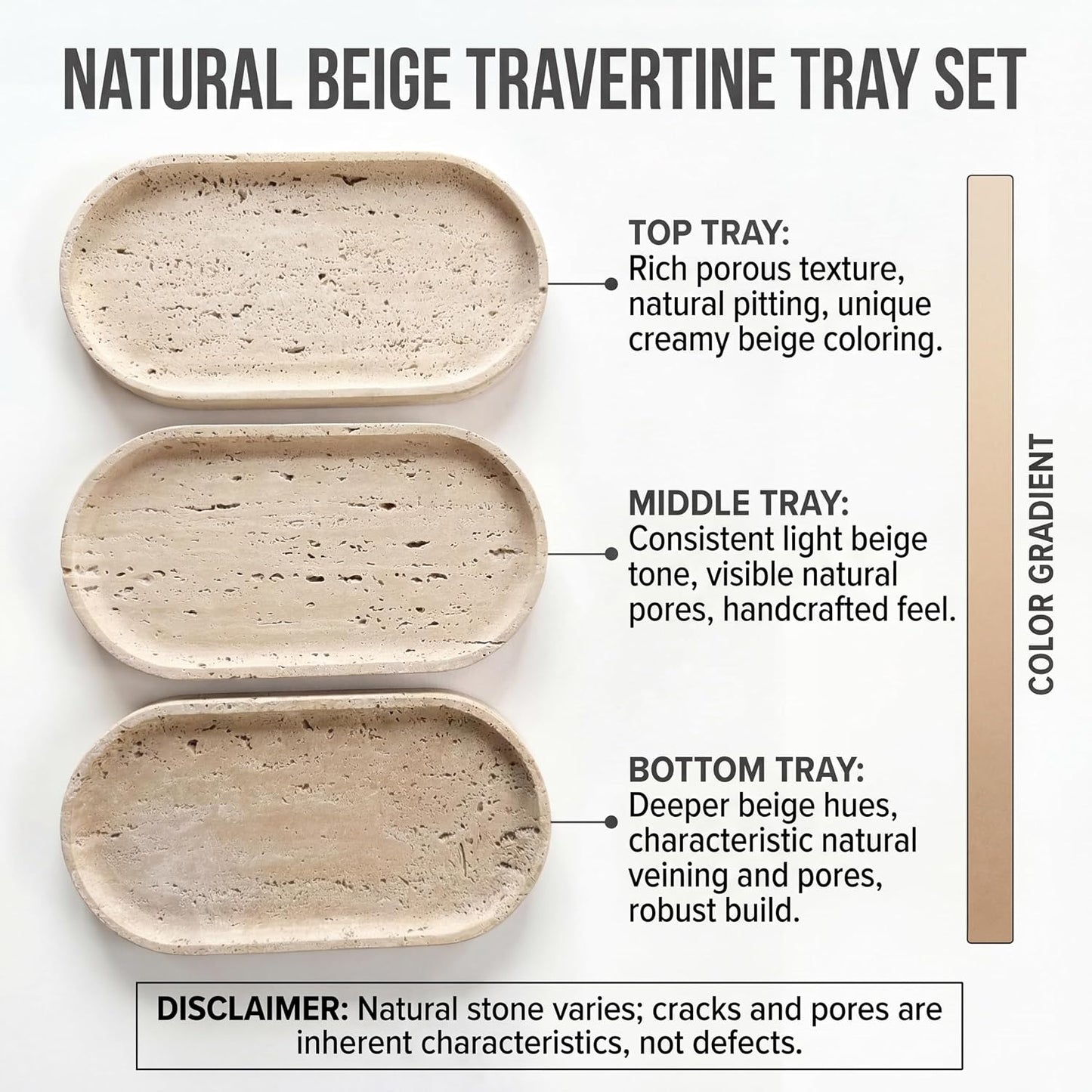 Oval Real Marble Tray / Yellow Travertine / 9.8 x 4.7