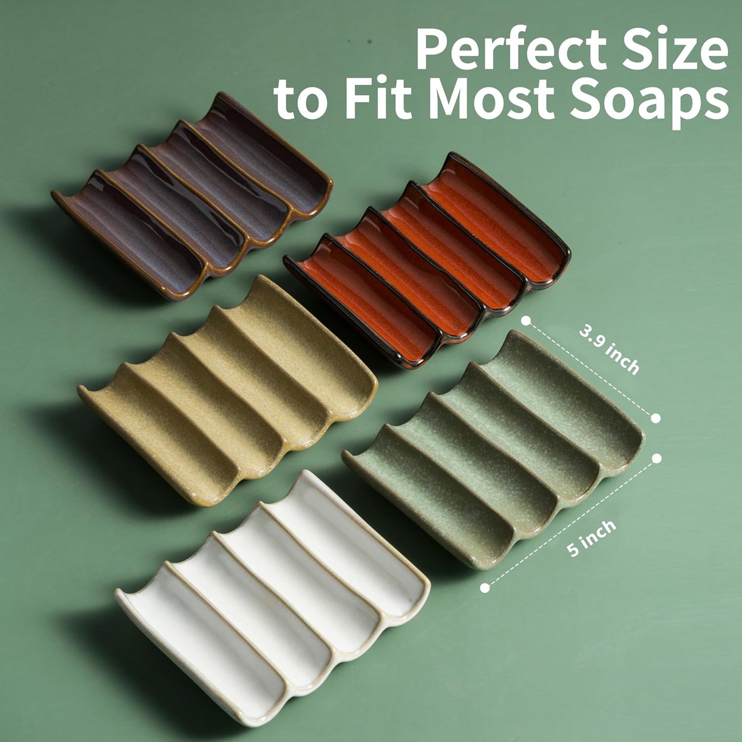 Bar Soap Holder for Shower & Bathroom / Green / Fluted