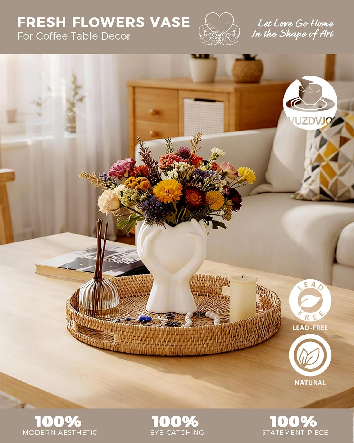 Modern Small Ceramic Flower Vase for Pampas Grass / White