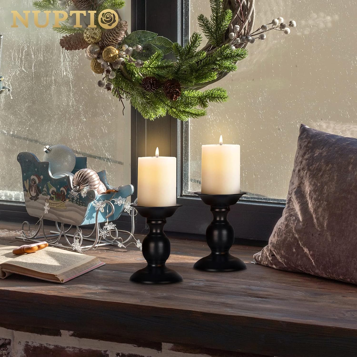2 Pcs Black Pillar Candle Holders, Most Ideal for 3" Pillar Candles, Gifts for Wedding, Party, Home, Spa, Reiki, Votive