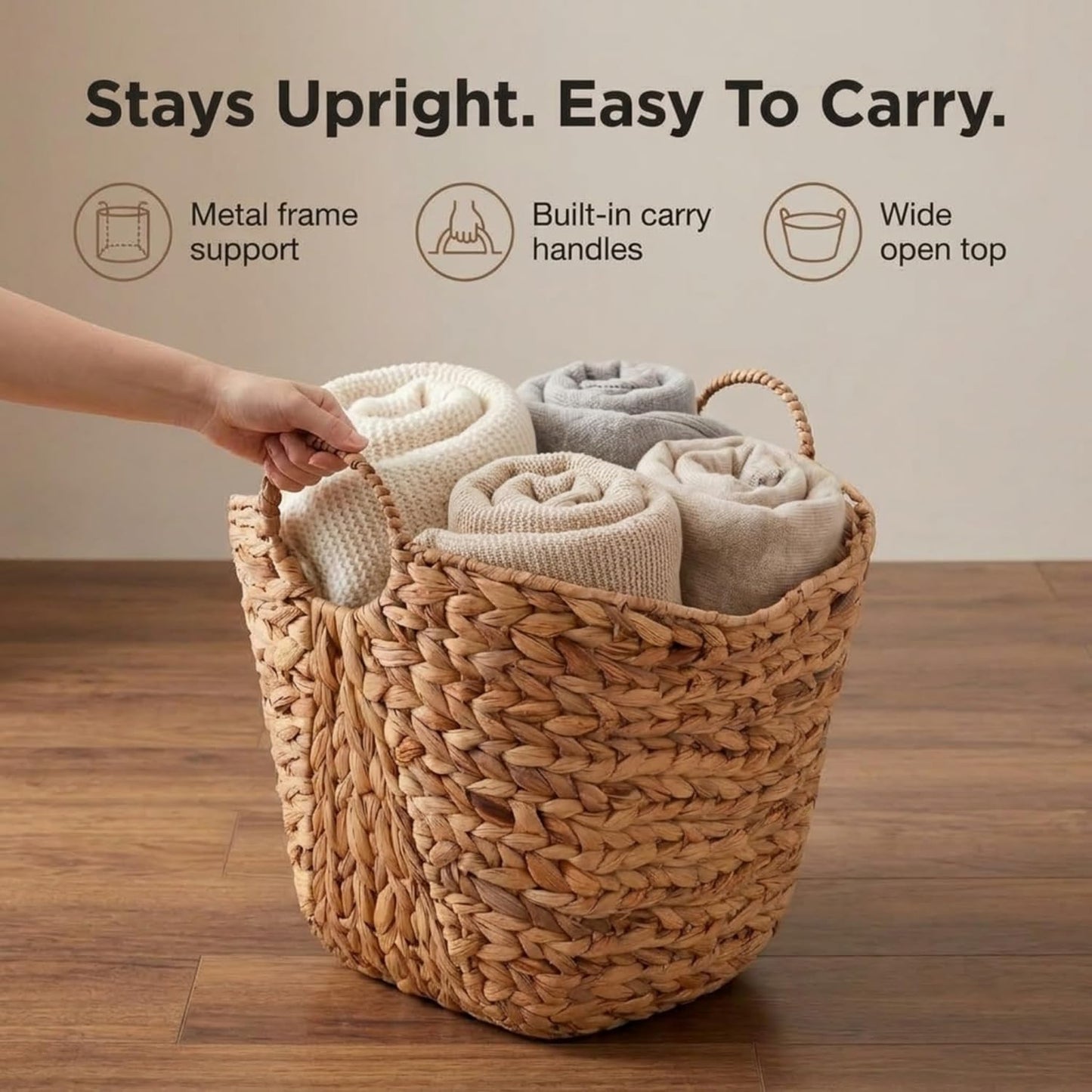 ML-4002 Tall Water Hyacinth Wicker Basket / Natural Hyacinth
