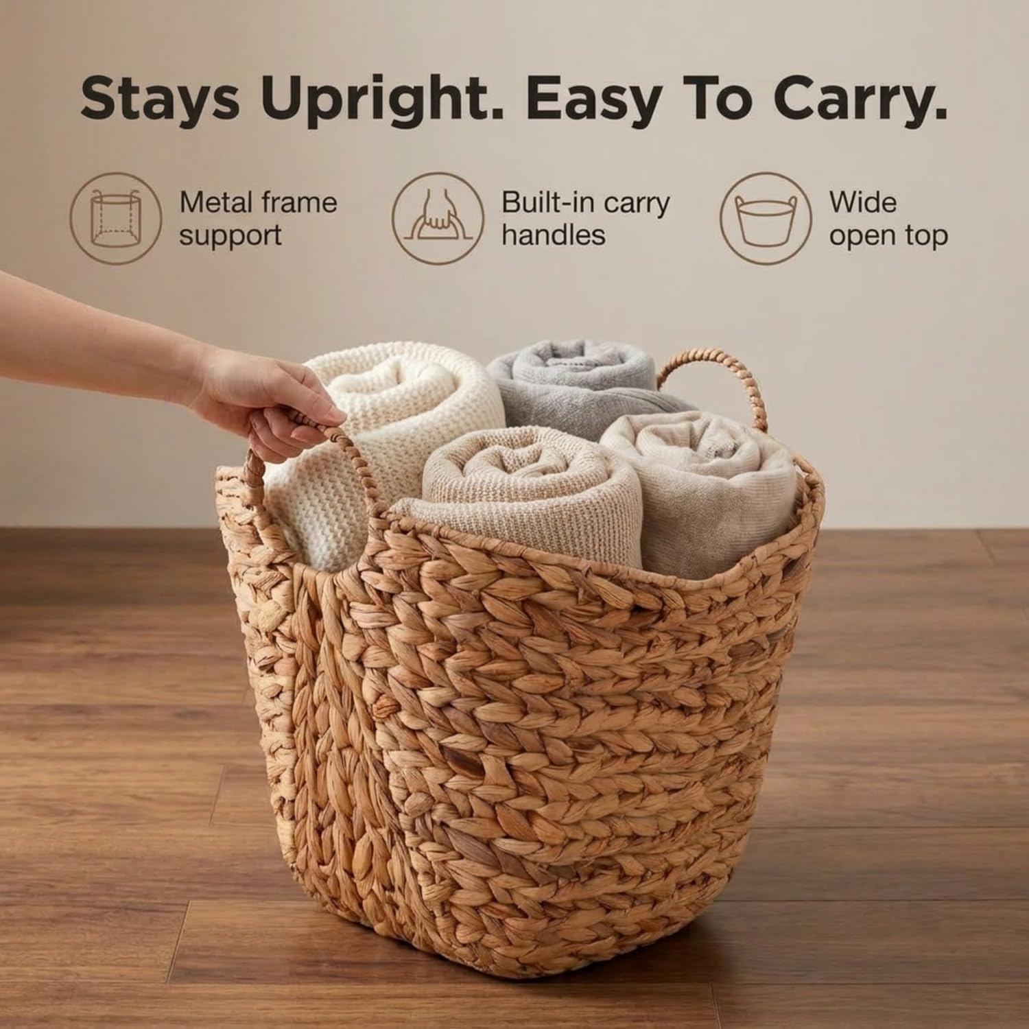 ML-4002 Tall Water Hyacinth Wicker Basket / Natural Hyacinth