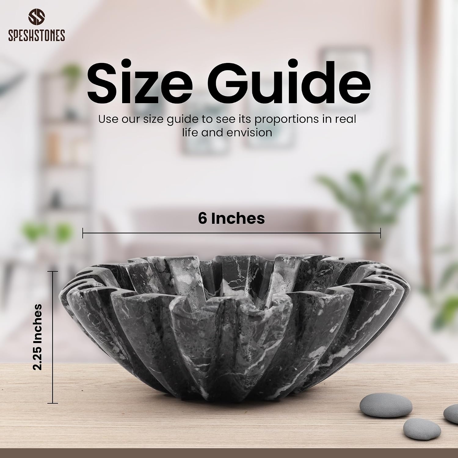 Marble Scalloped Bowl Handmade Ruffle Bowl / Black / 6 Inches