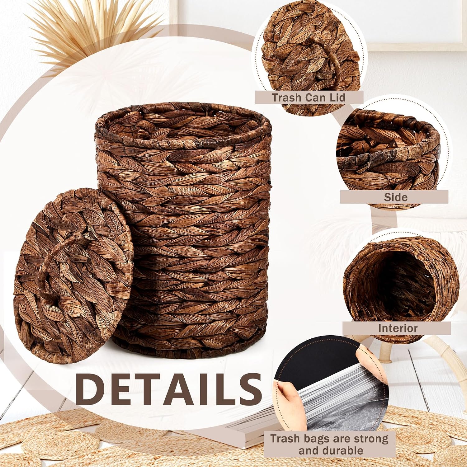 Wicker Trash Can Basket Woven Waste Basket / Deep Coffee / Small / Set of 100