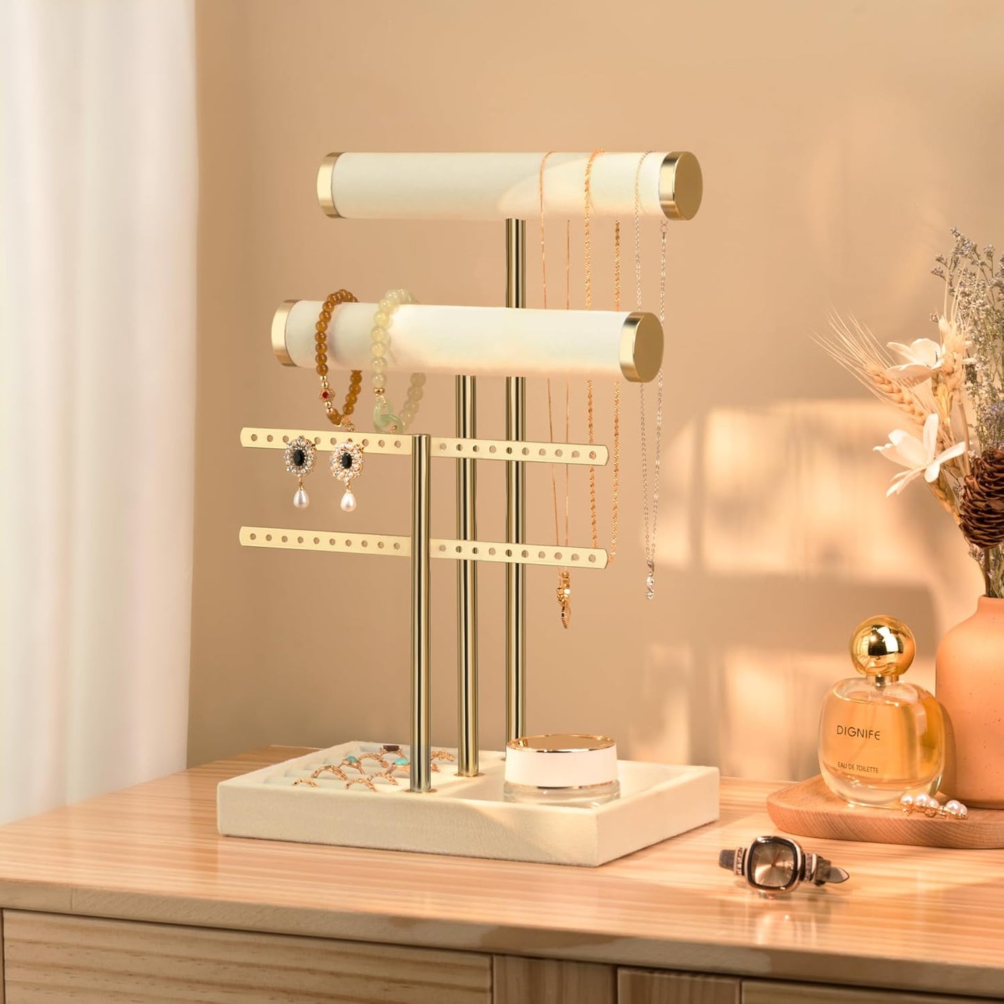 Detachable T Bar Velvet Bracelet Holder / Beige / Standard