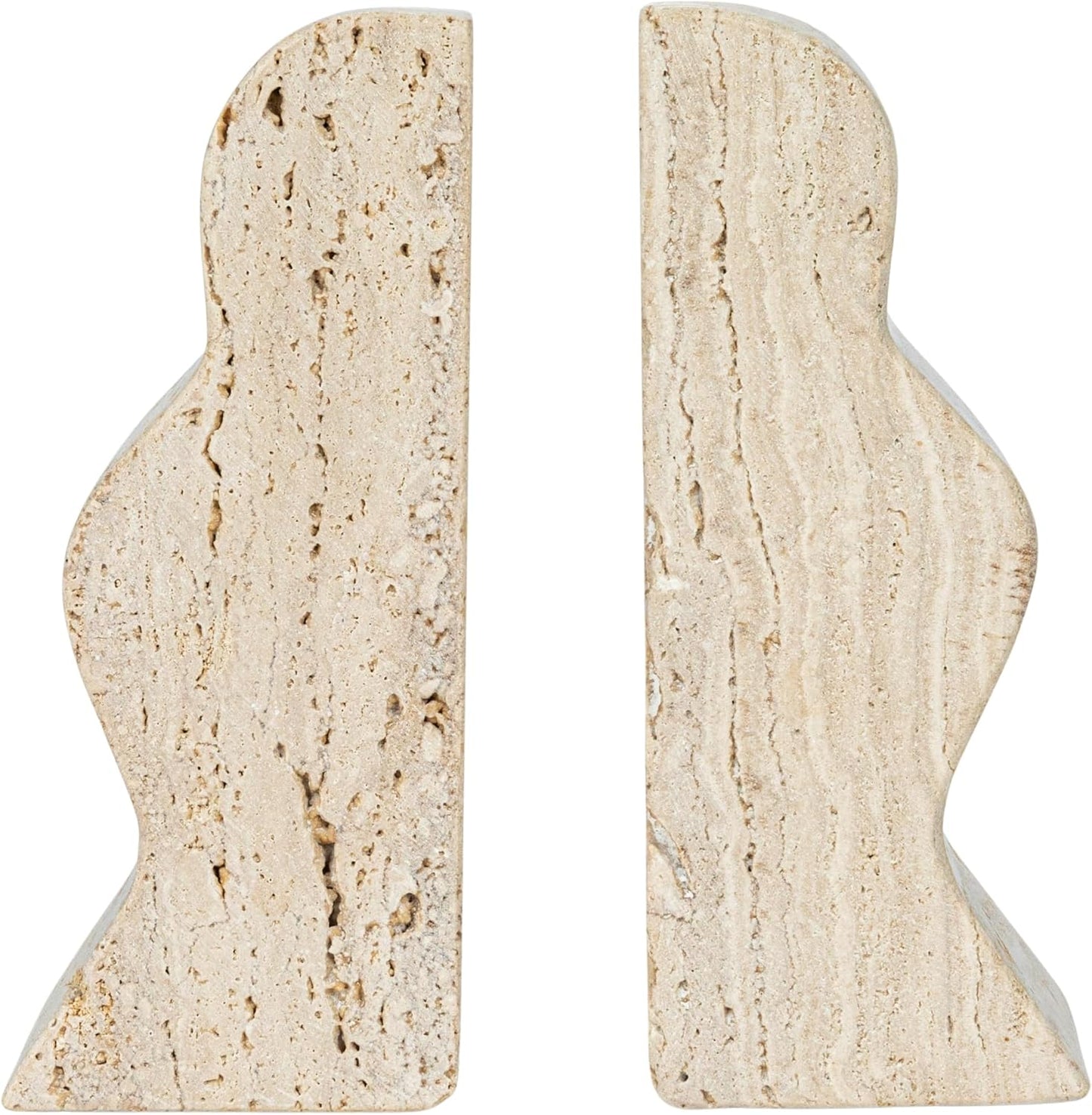 Decorative Travertine Wave Bookends / Natural