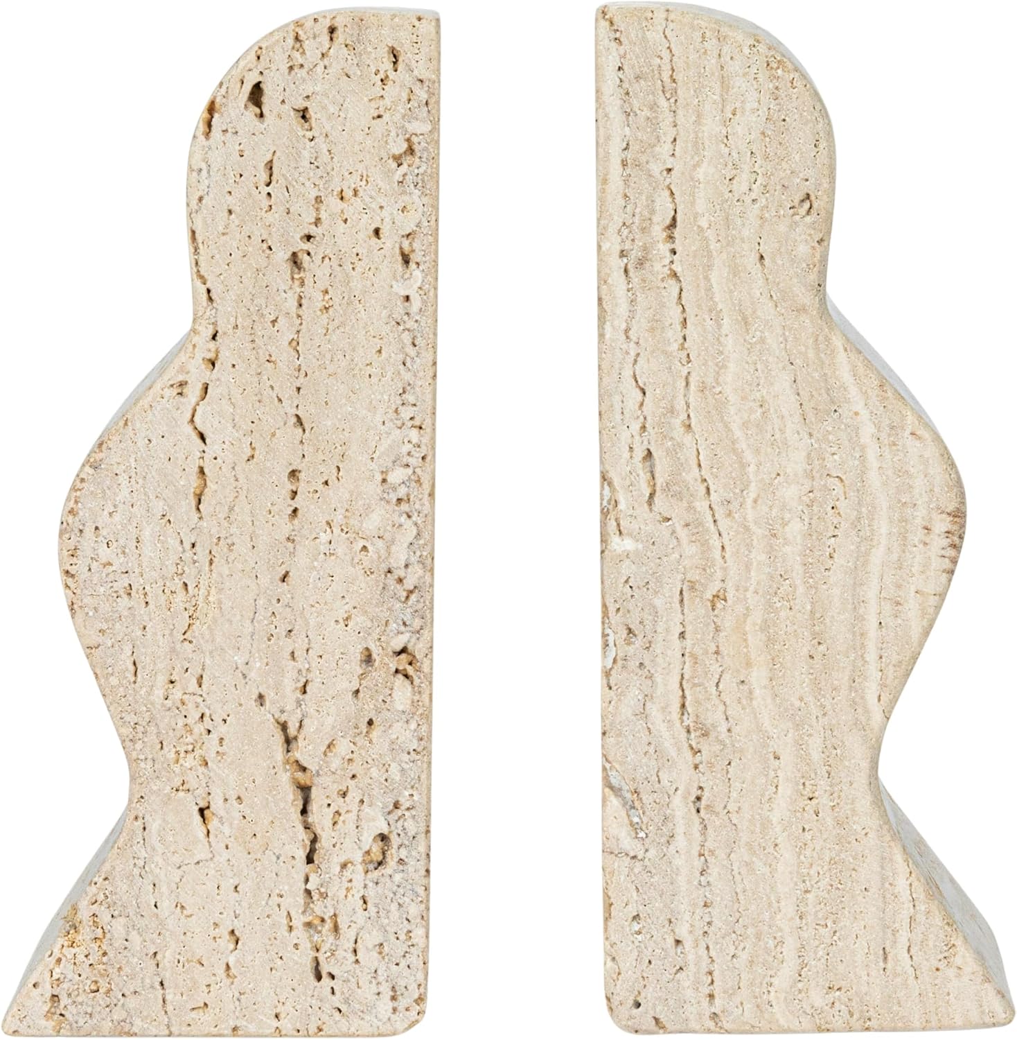 Decorative Travertine Wave Bookends / Natural