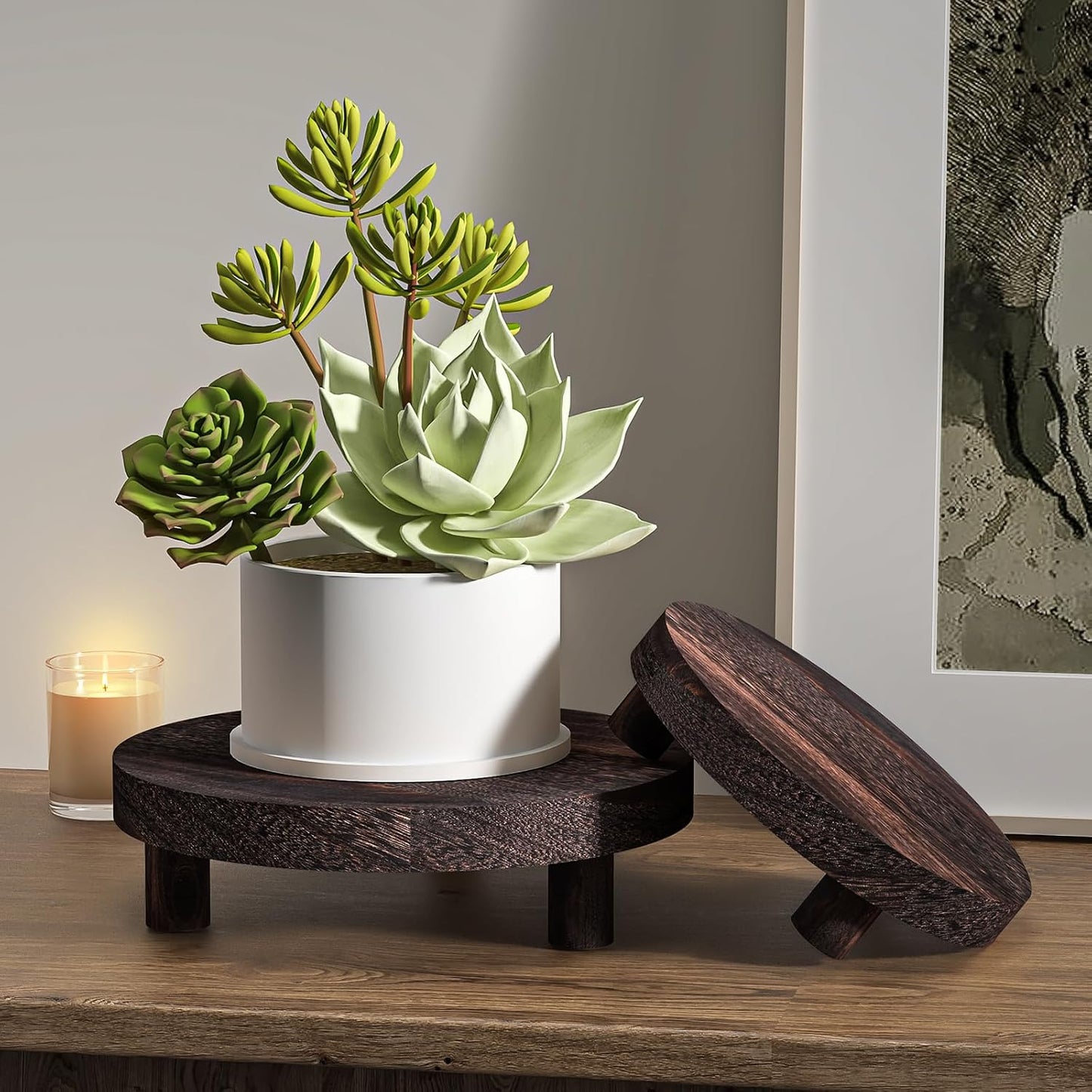 Wood Plant Stand Indoor Outdoor, 12/10/8/6" Round Wood Riser for Decor, Wooden Stool Display Stand Flower Pot Holder