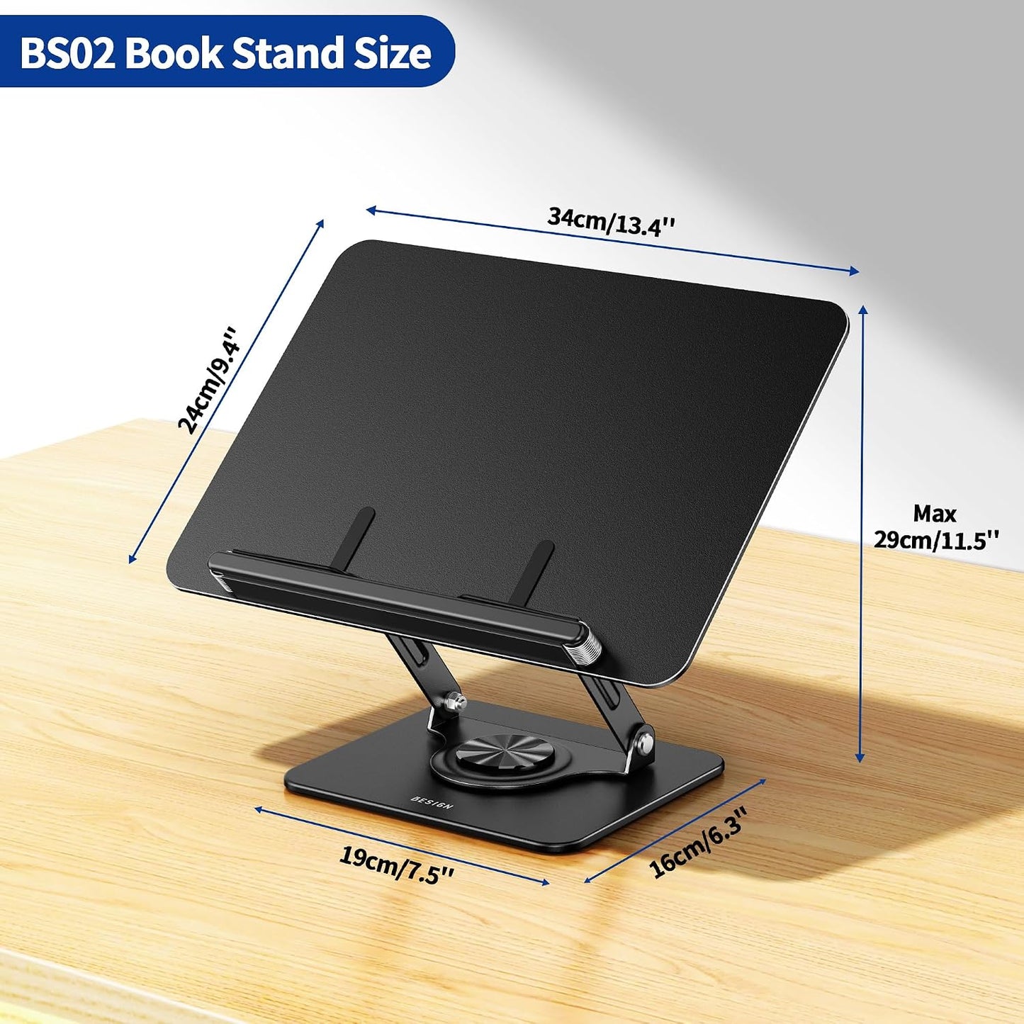 BESIGN BS02 Book Stand for Reading, Adjustable Book Holder, Ergonomic Laptop Stand, Cookbook Stand, Recipe Book Holder
