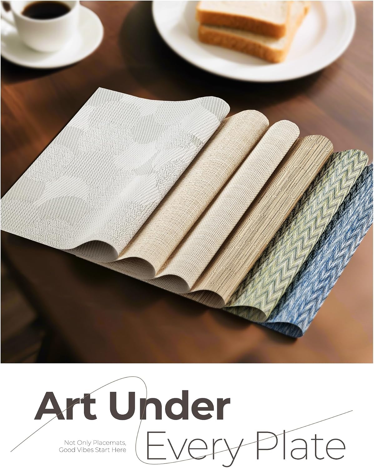 Leetaltree Beige Placemats Set of 8 - Heat Resistant Non-Slip Place mats for Dining Table, Washable Durable PVC Vinyl
