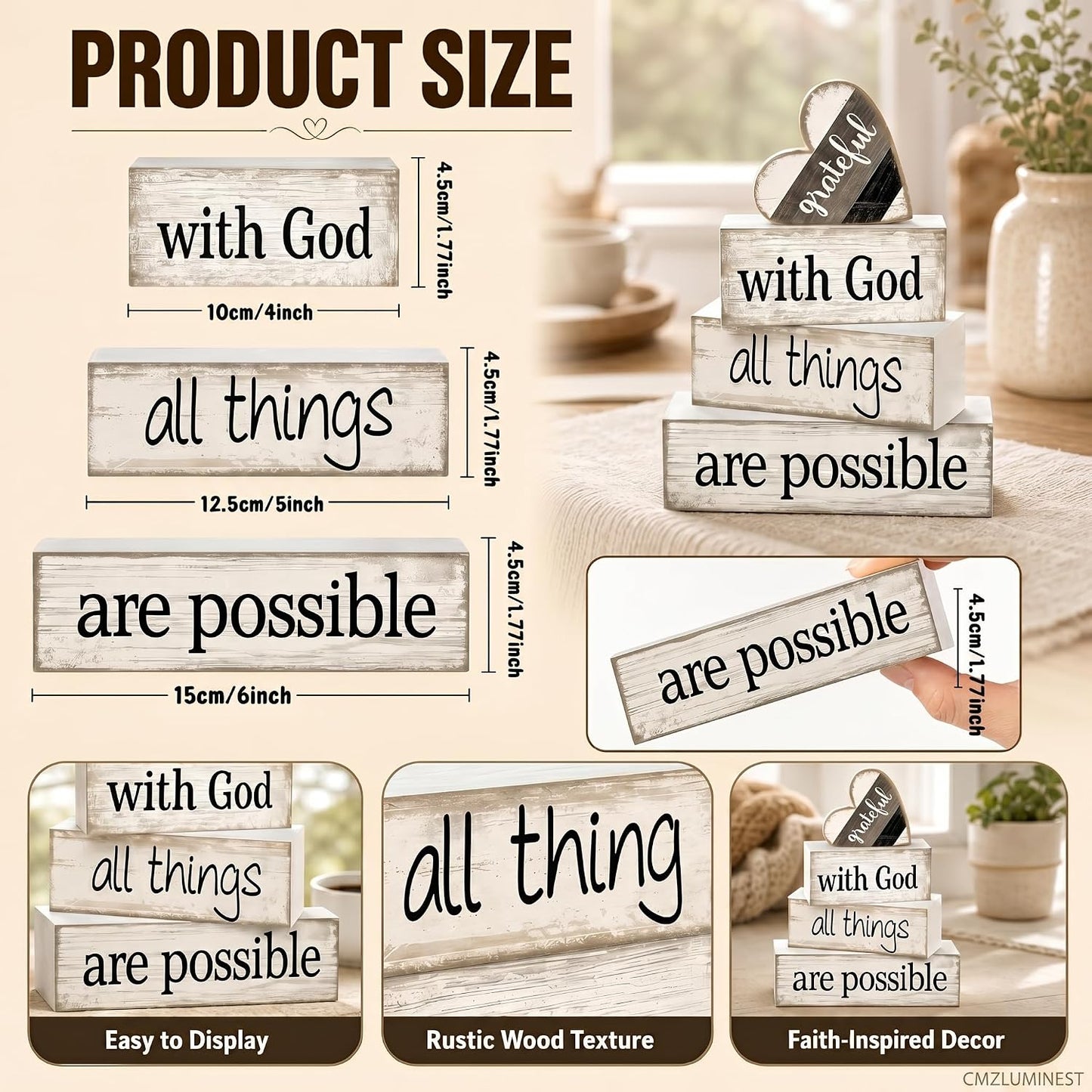 Religious Wooden Farmhouse Tiered Tray Decorations / Faith / Set of 4