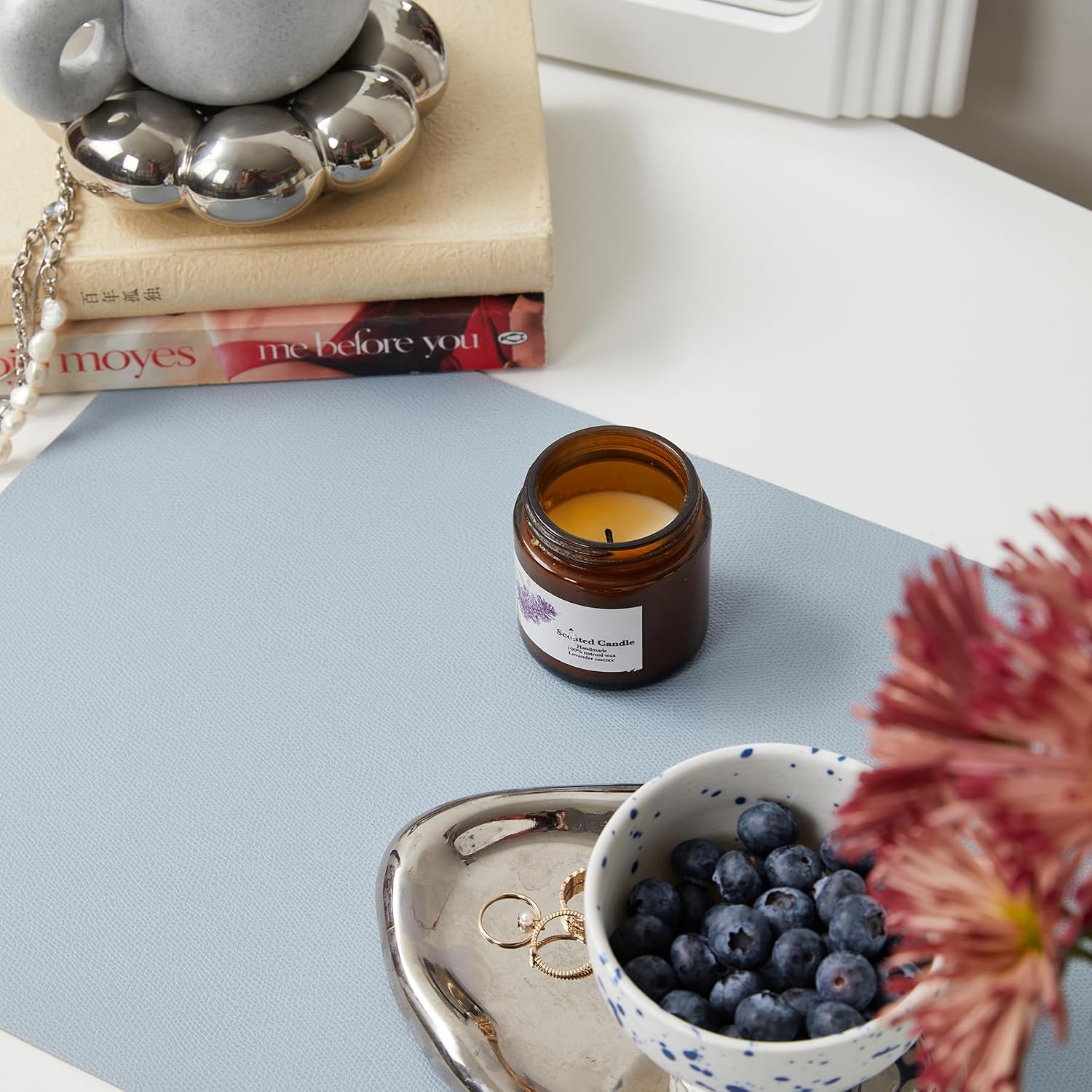 DOLOPL Dusty Blue Placemats Set of 6, Wipeable Faux Leather Place Mats | Leather-look, Easy Clean,Washable, Heat