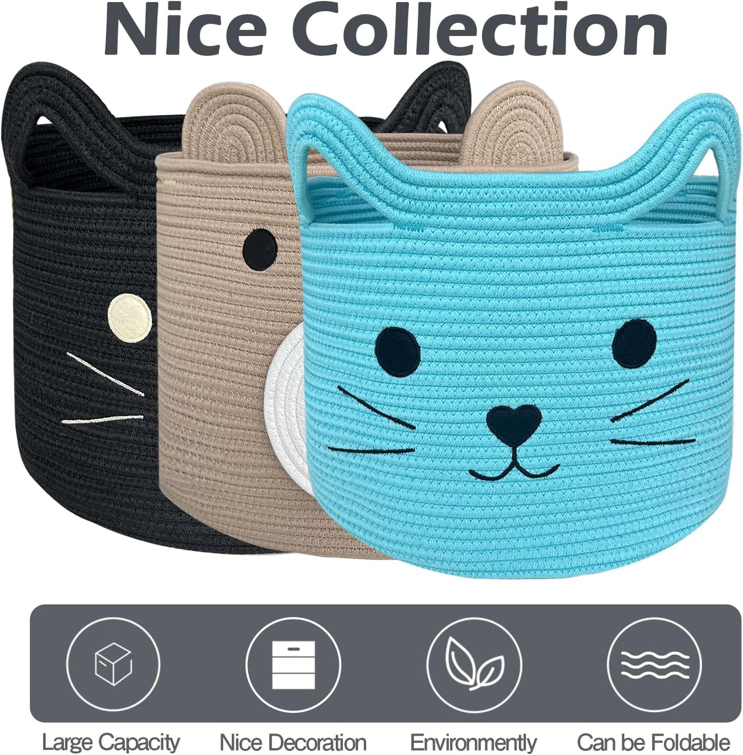 Animal Basket / Large Cat Toy Basket / Blue / Blue Cat / 15 Inch