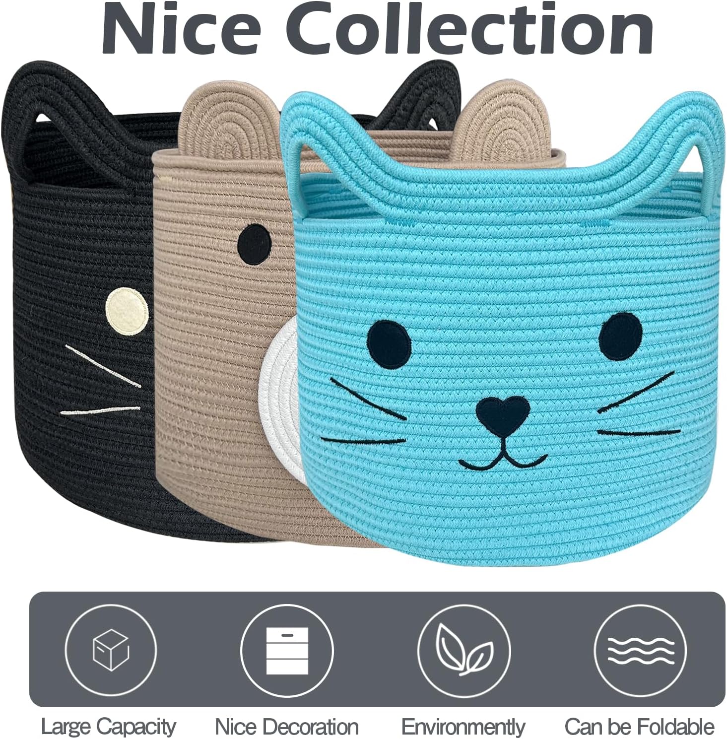 Animal Basket / Large Cat Toy Basket / Blue / Blue Cat / 15 Inch