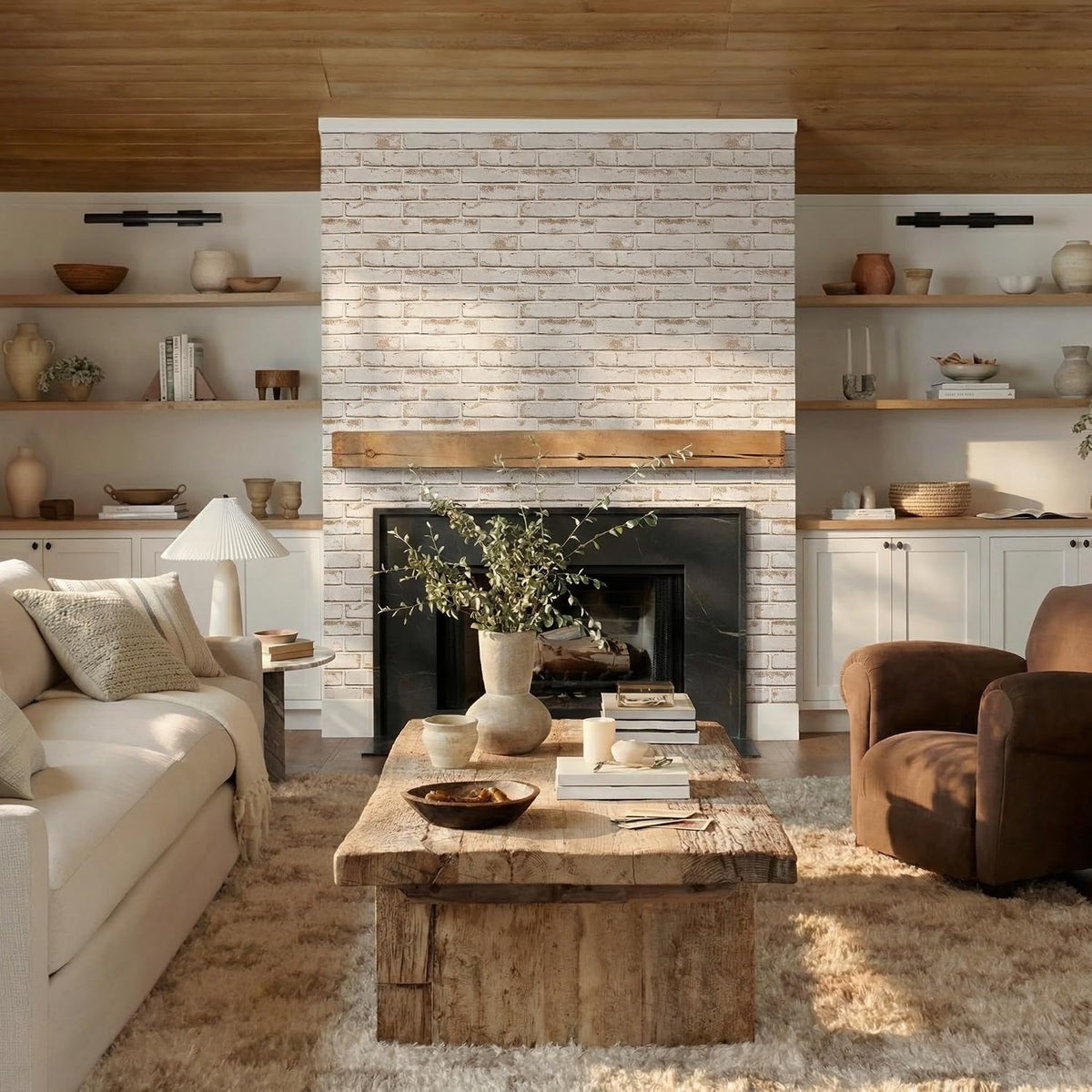 Commomy 3D Faux Brick Wall Panels - 10pcs 15.74" x 11.8" | Thin UrltraLight PVC Peel and Stick Brick Wall Covering for