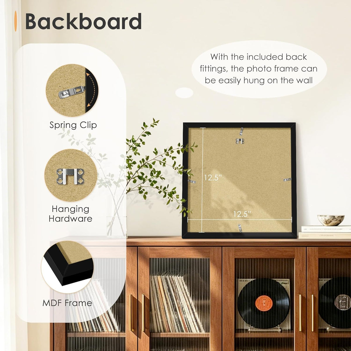 12.5x12.5 Vinyl Record Frame 6 Pack, Album Cover Frame Black | for Wall Hanging Display