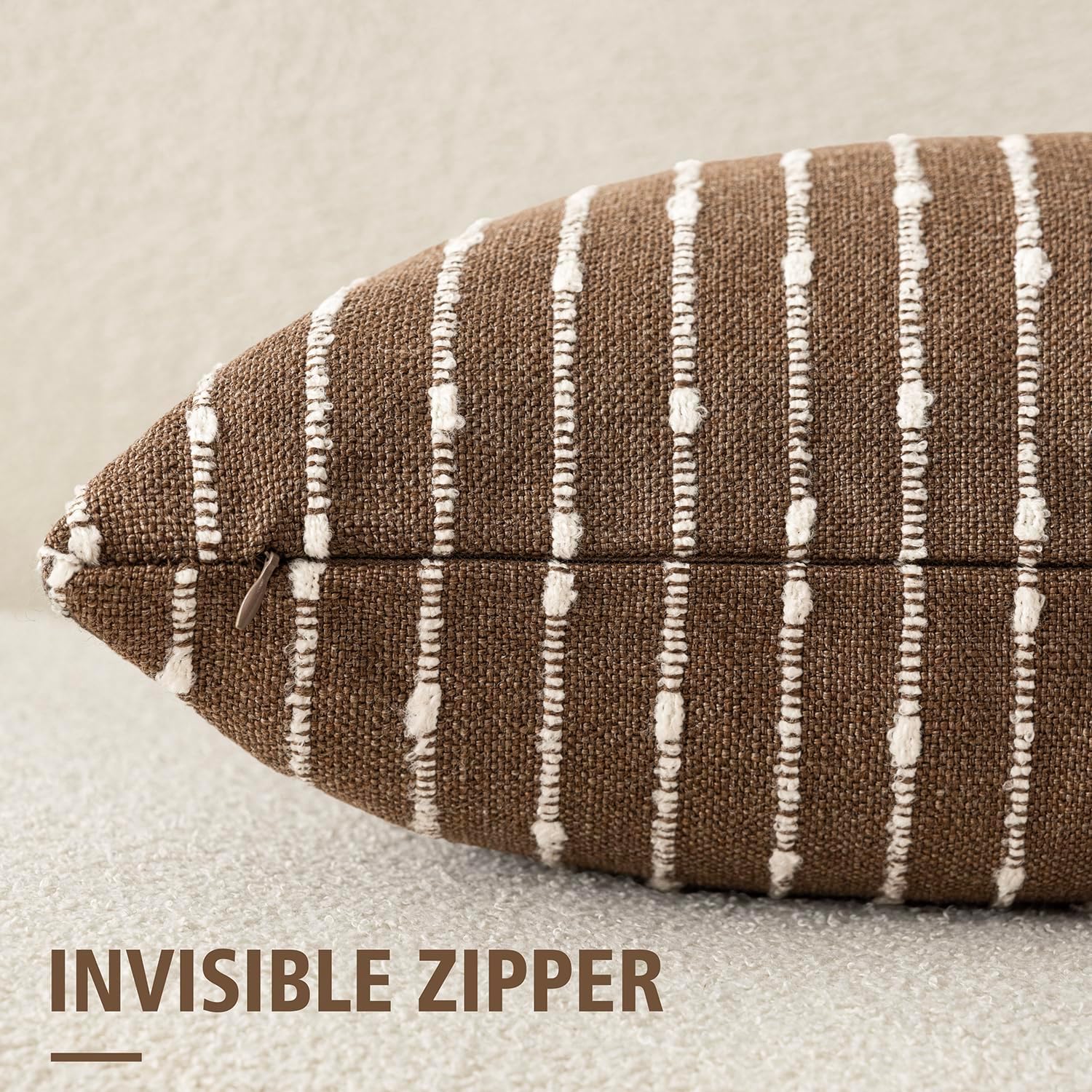Decorative Jacquard Boucle Throw Pillow Covers Accent Textured Striped / 18 x 18 / Brown / Set of 2