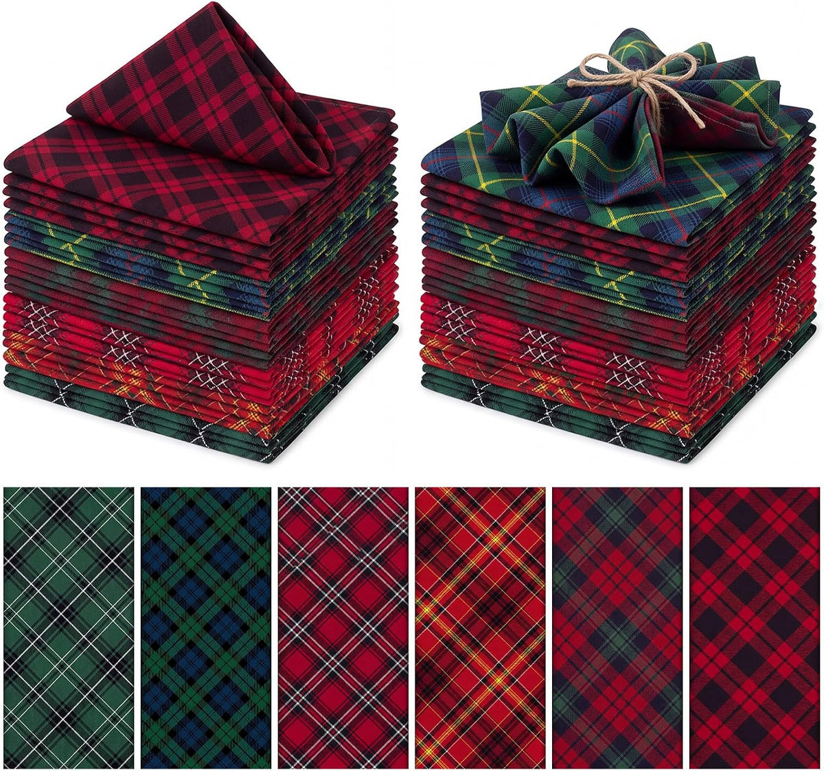 Mixweer 24 Pack Christmas Cloth Napkins Bulk, 15 x 15 Inch Square