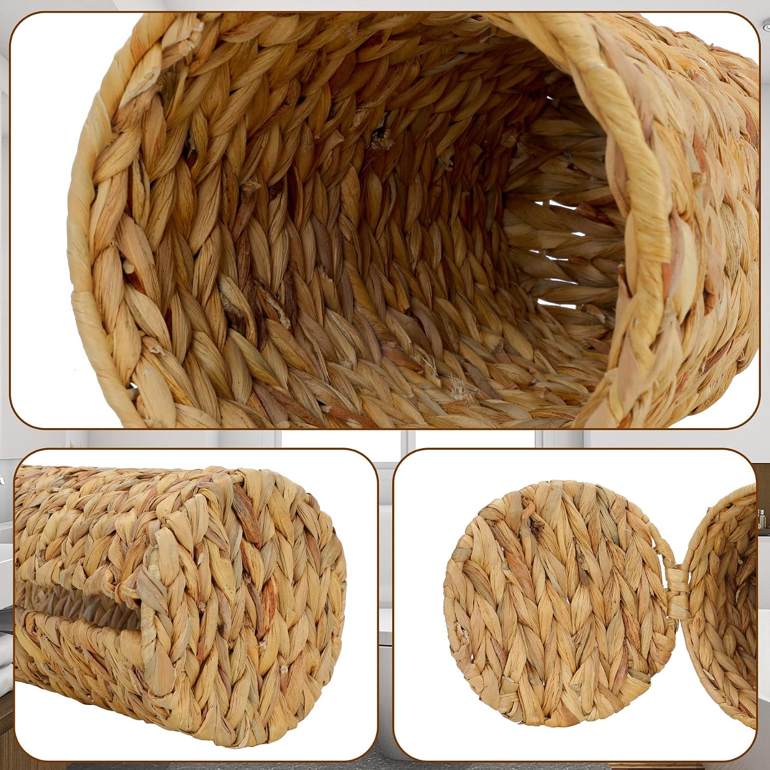 Graciadeco Stand Paper Storage with Lid Spare Extra 3 Rolls of Toilet Tissue Holder Free Standing Water Hyacinth Wciker