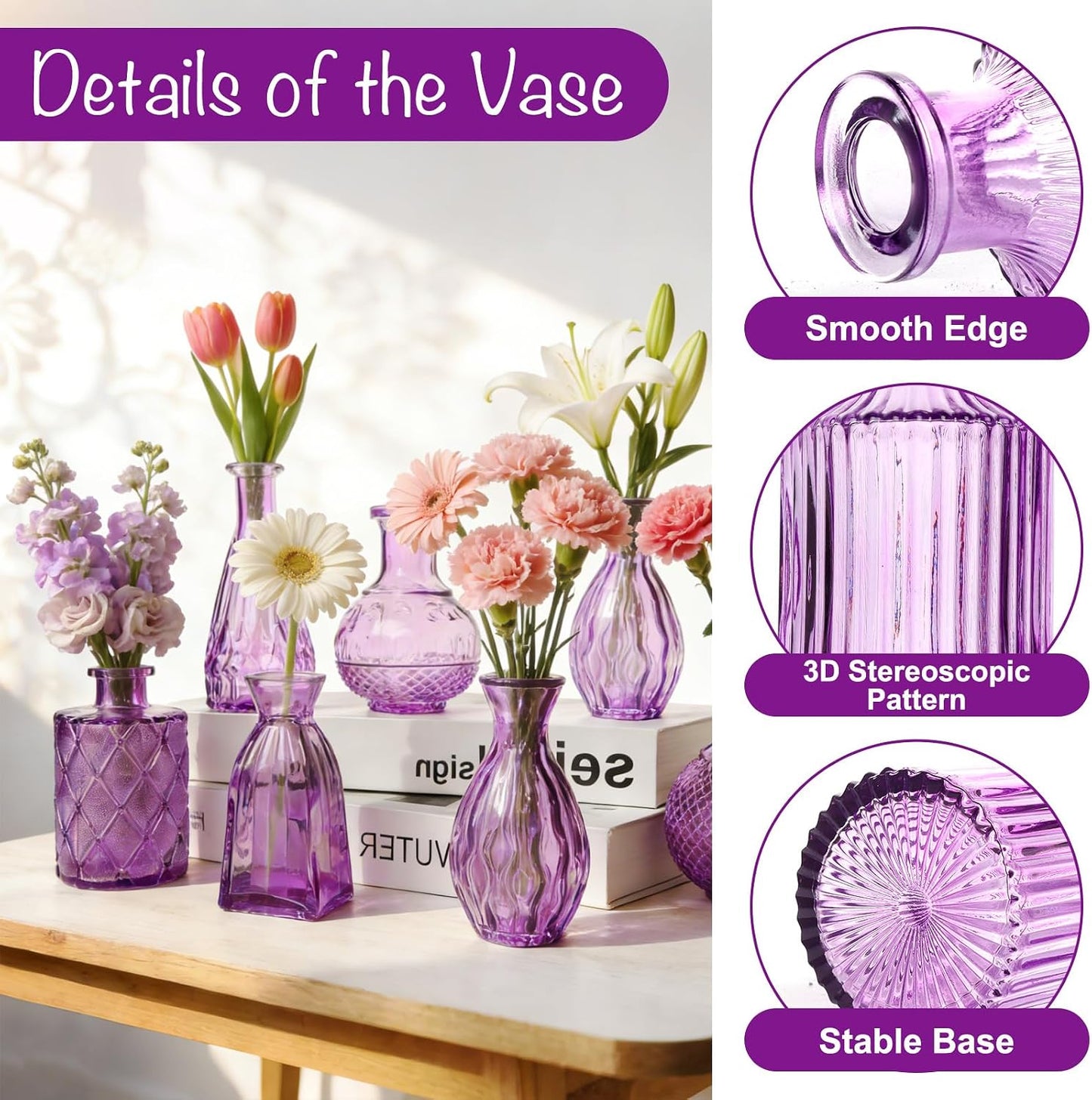 Glass Vase / Petal Petite Middle Glass Bud Vase / Purple / Set of 12
