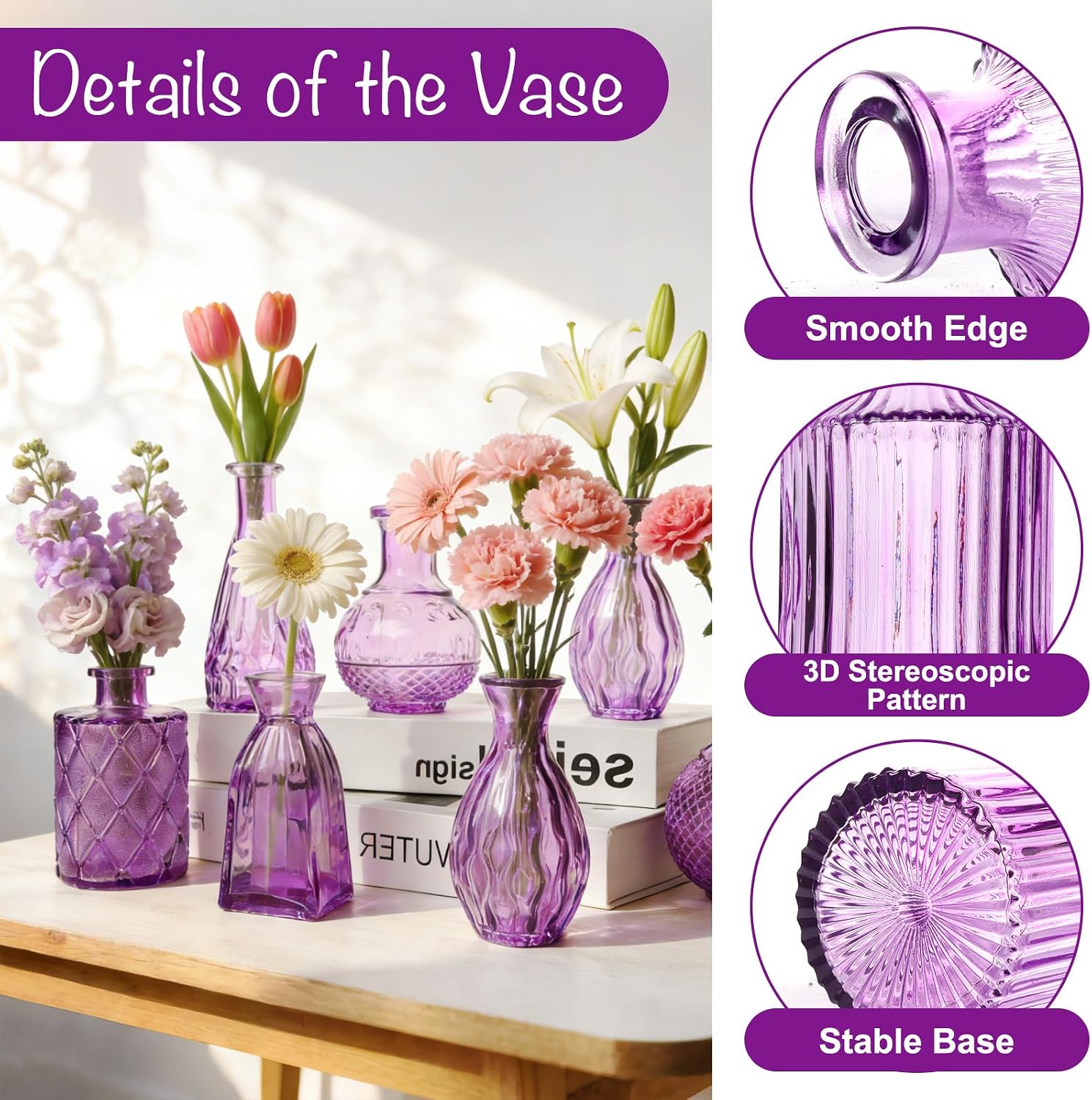 Glass Vase / Petal Petite Middle Glass Bud Vase / Purple / Set of 12