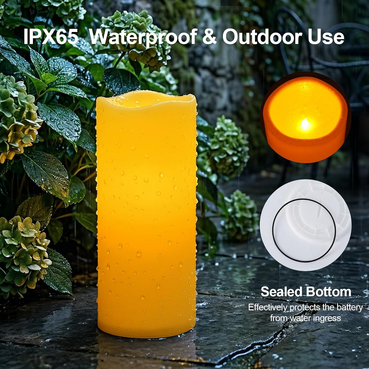 Amagic 12"x5" Large Waterproof Outdoor Flameless Candles with Remote Timer | Battery Operated Electric Fake Candle with