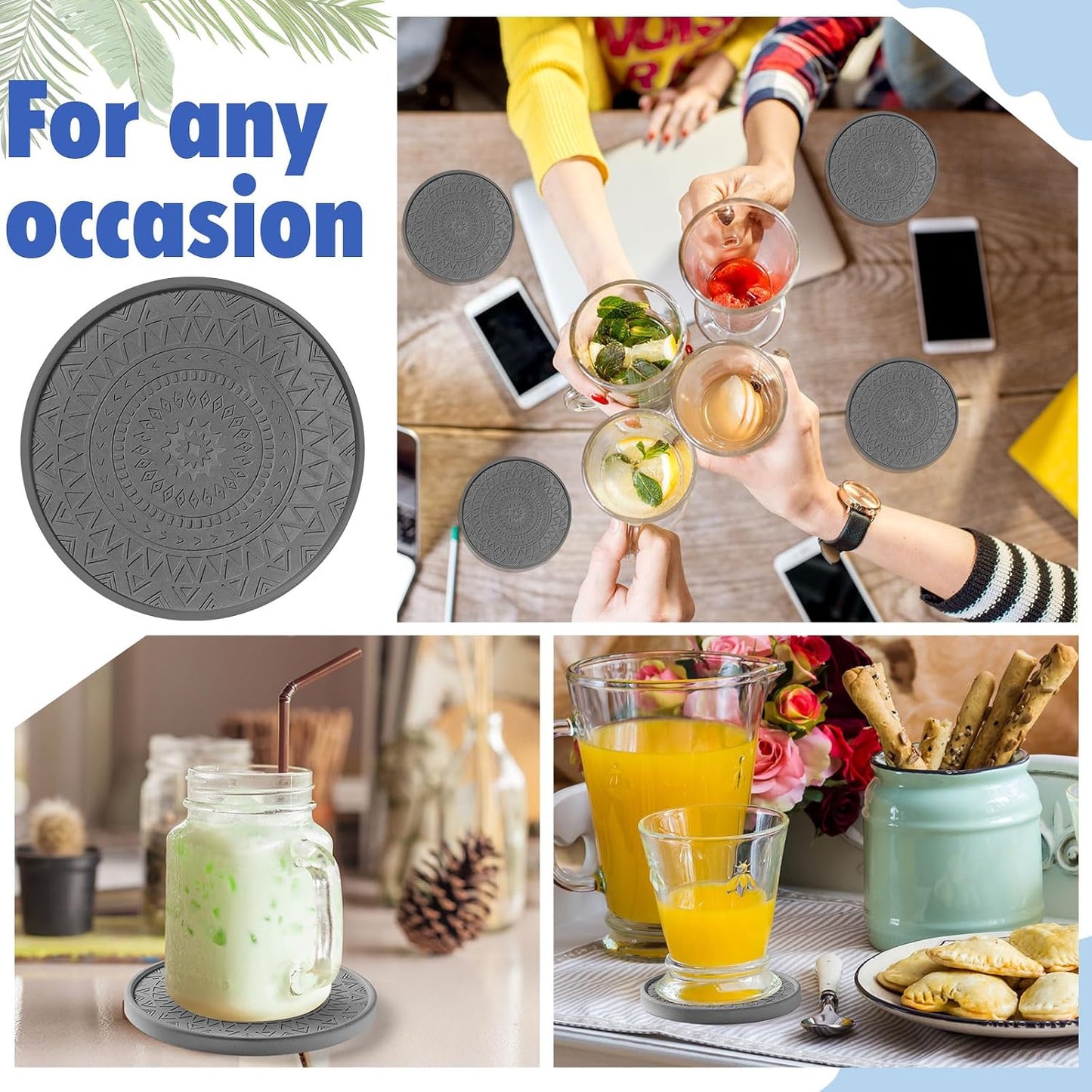 Holder Absorbent Stone Drink Coasters Instant Drying Tray for Tabletop / Black / Set of 4