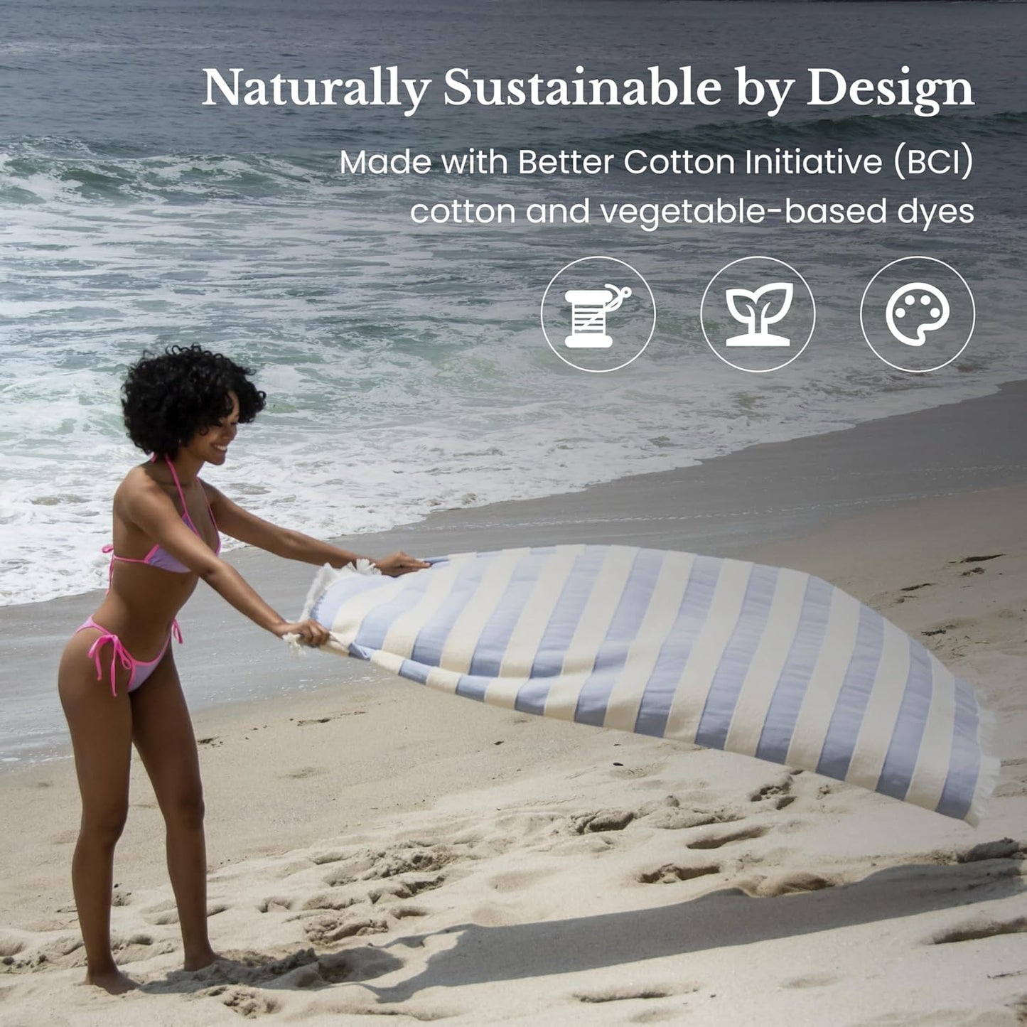 Turkish Beach Towel, 100% Organic Cotton, XL, Portable, Sky Blue, 4-Pack | Oeko-Tex Certified, No Harsh Chemicals