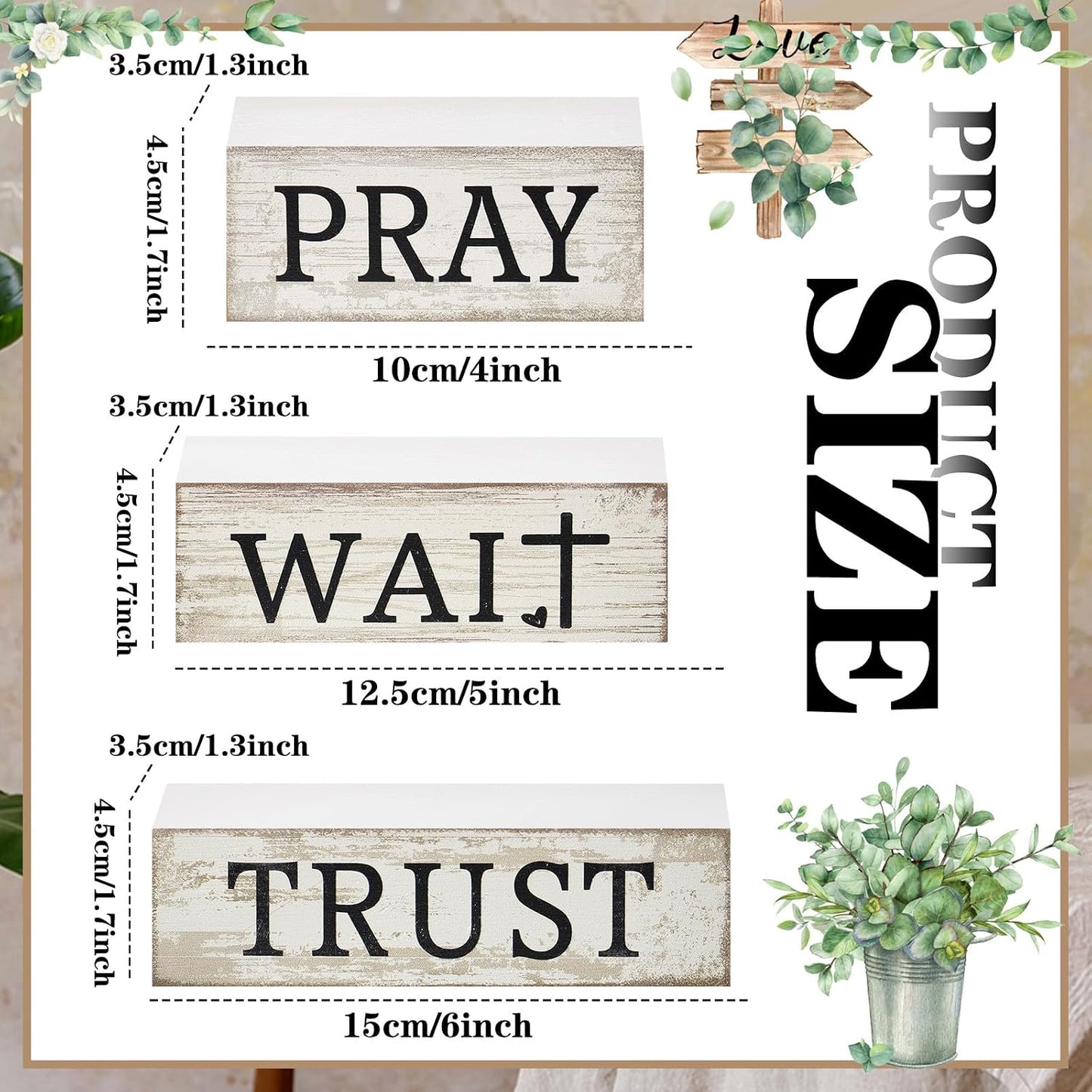 Farmhouse Wooden Table Decor Christian Tiered Tray Decorations Rustic / Pray / White / Set of 4