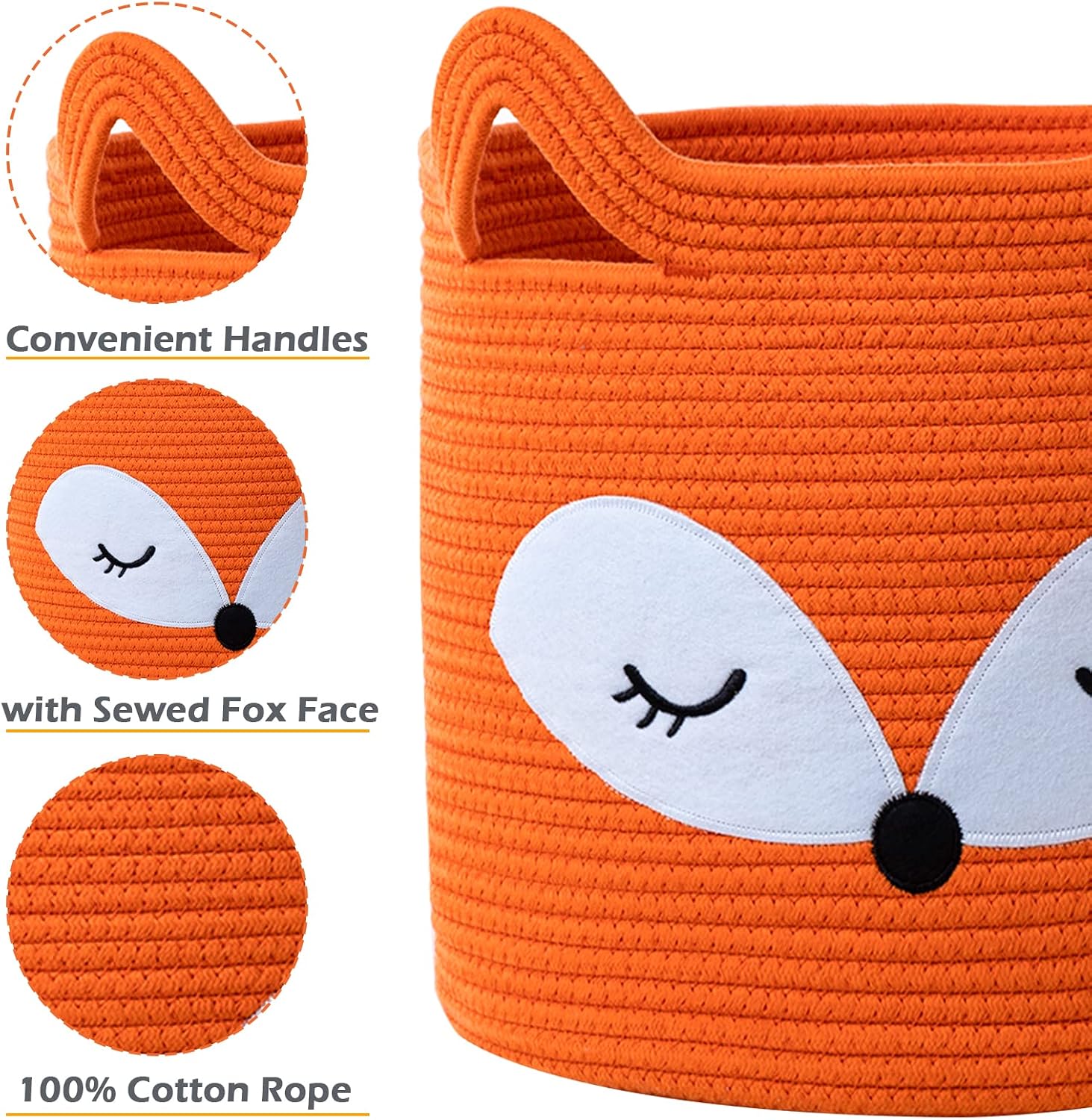 Fox Toy Basket Cotton Rope Animal Baskets Laundry Hamper for Toys / Orange / Orange Fox