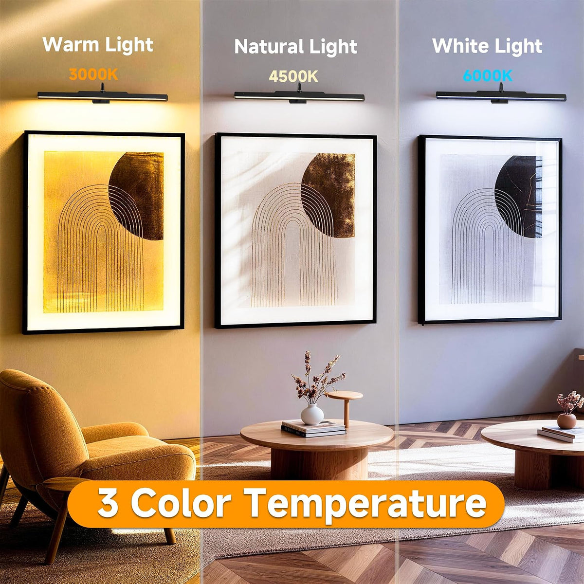 Picture Light for Wall Black, 6000mAh Rechargeable Battery Operated Gallery Lighting LED,Cordless Wireless Remote