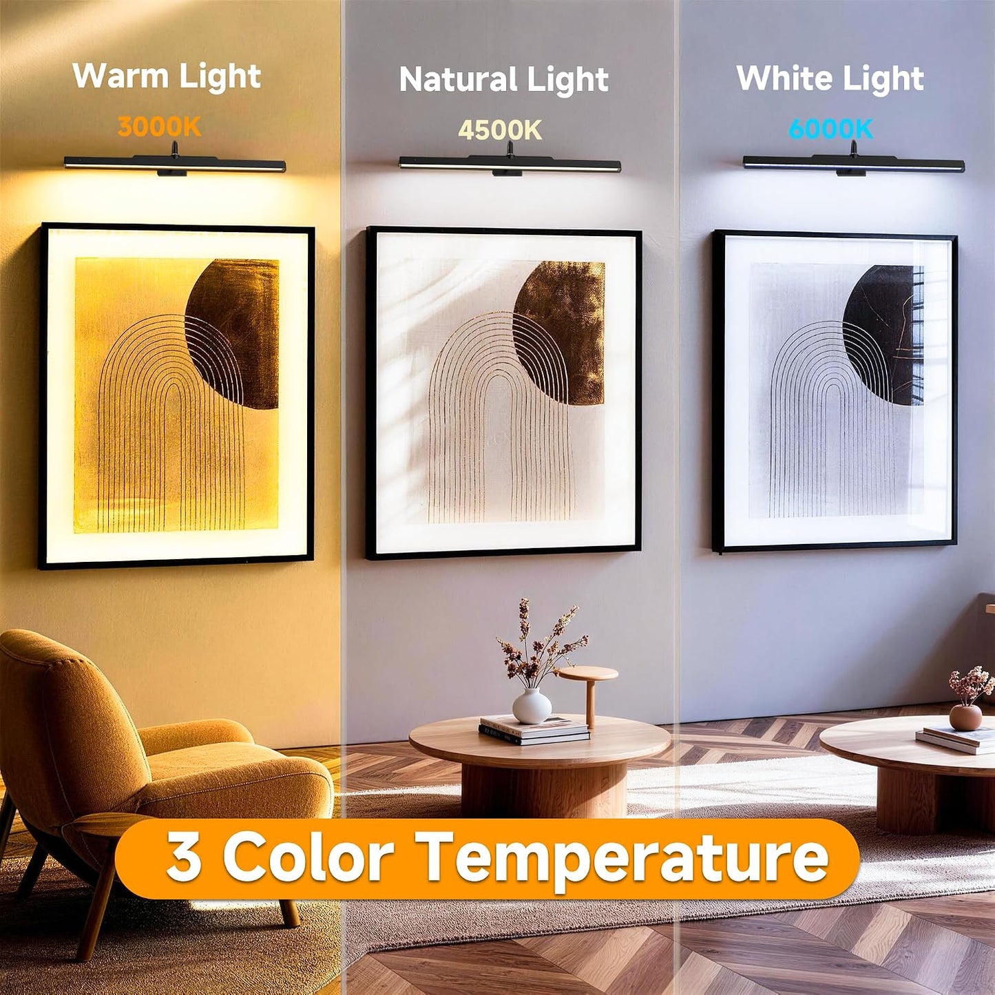 Gallery Picture Light Black,6000mAh Wireless Artwork Lighting,Rechargeable Battery Powered Remote Dimmable LED for