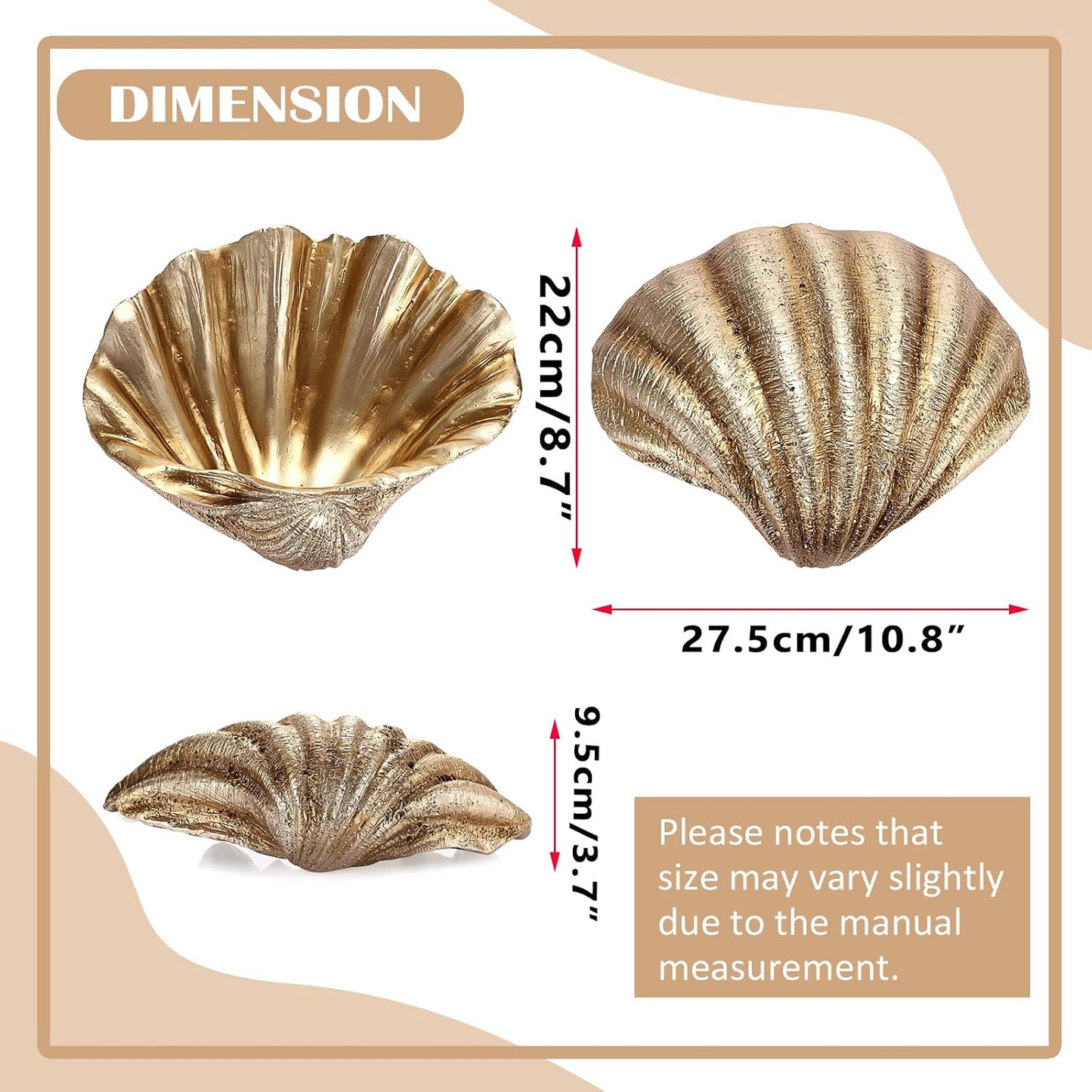 Decorative Key Bowl for Entryway Table Resin Clam Shell Bowl Coastal Beach / Gold / 9.8 x 8.3 x 3.5